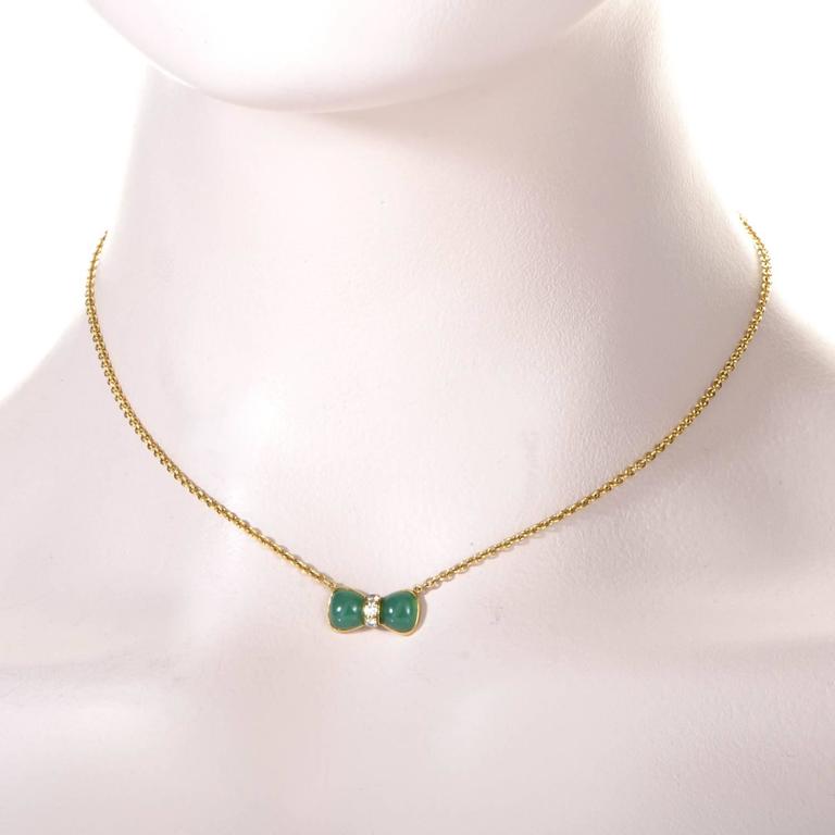 Van Cleef and Arpels Jade Diamond Gold Bow Pendant Necklace at 1stDibs
