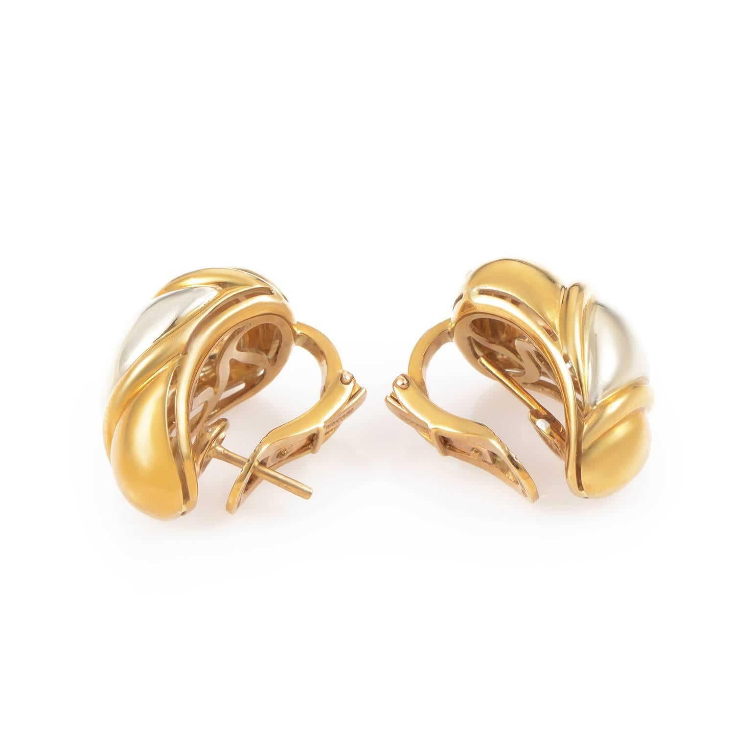 Bulgari Two Color Gold Clip-On Earrings In Excellent Condition In Southampton, PA