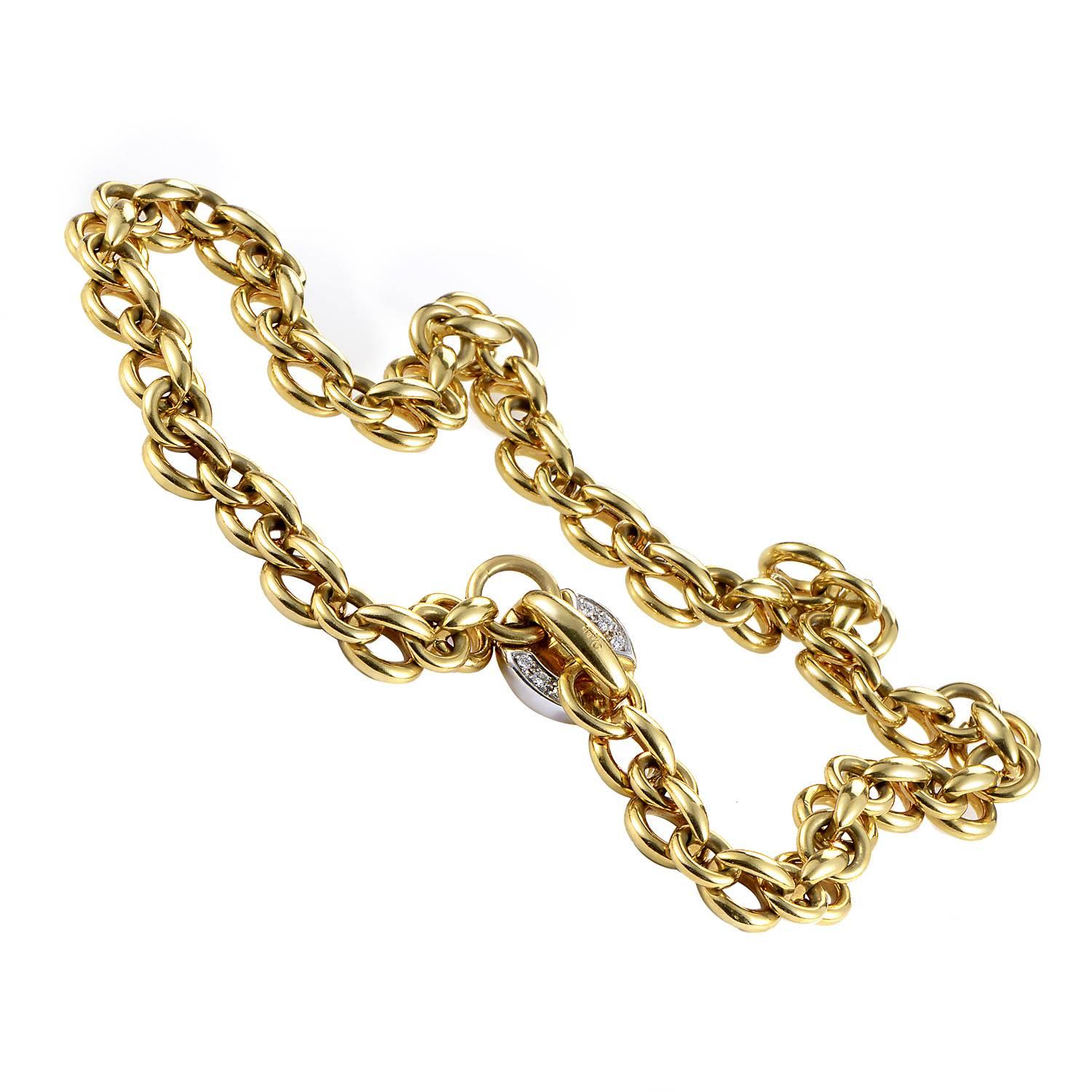Pomellato Multicolor Diamond Gold Link Collar Necklace In Excellent Condition In Southampton, PA