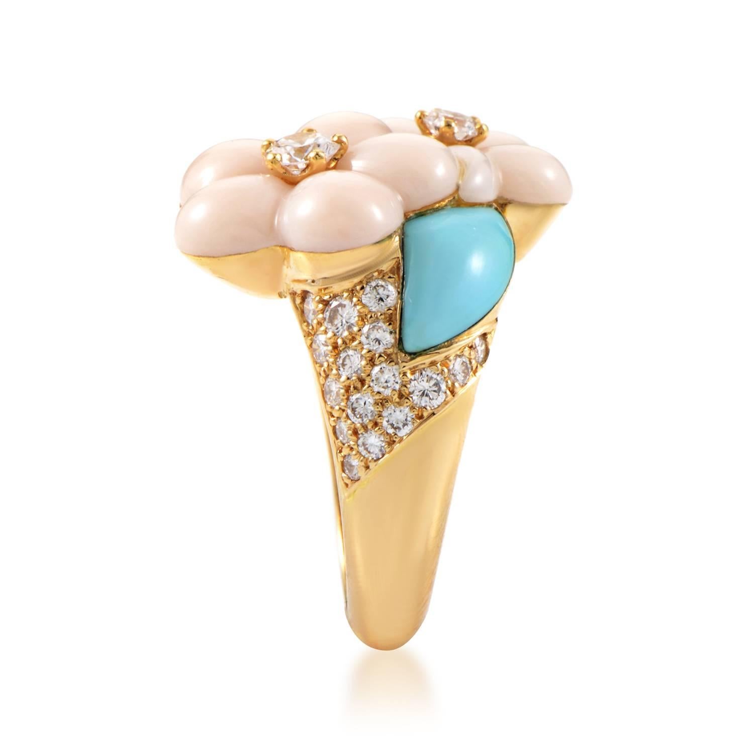 Van Cleef & Arpels Gemstone Diamond Gold Floral Ring In Excellent Condition In Southampton, PA