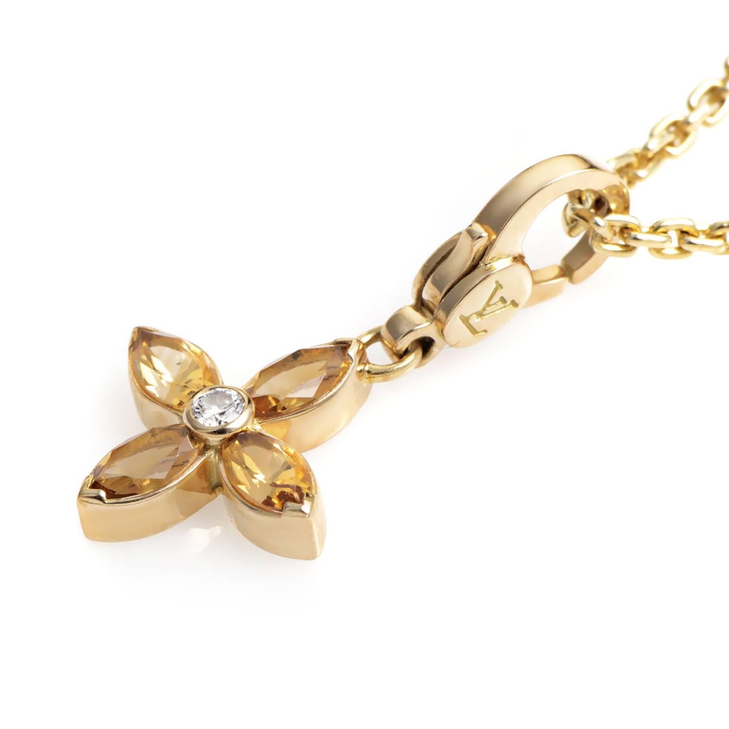 Louis Vuitton Citrine Blossom Diamond Gold Pendant Necklace In Excellent Condition In Southampton, PA