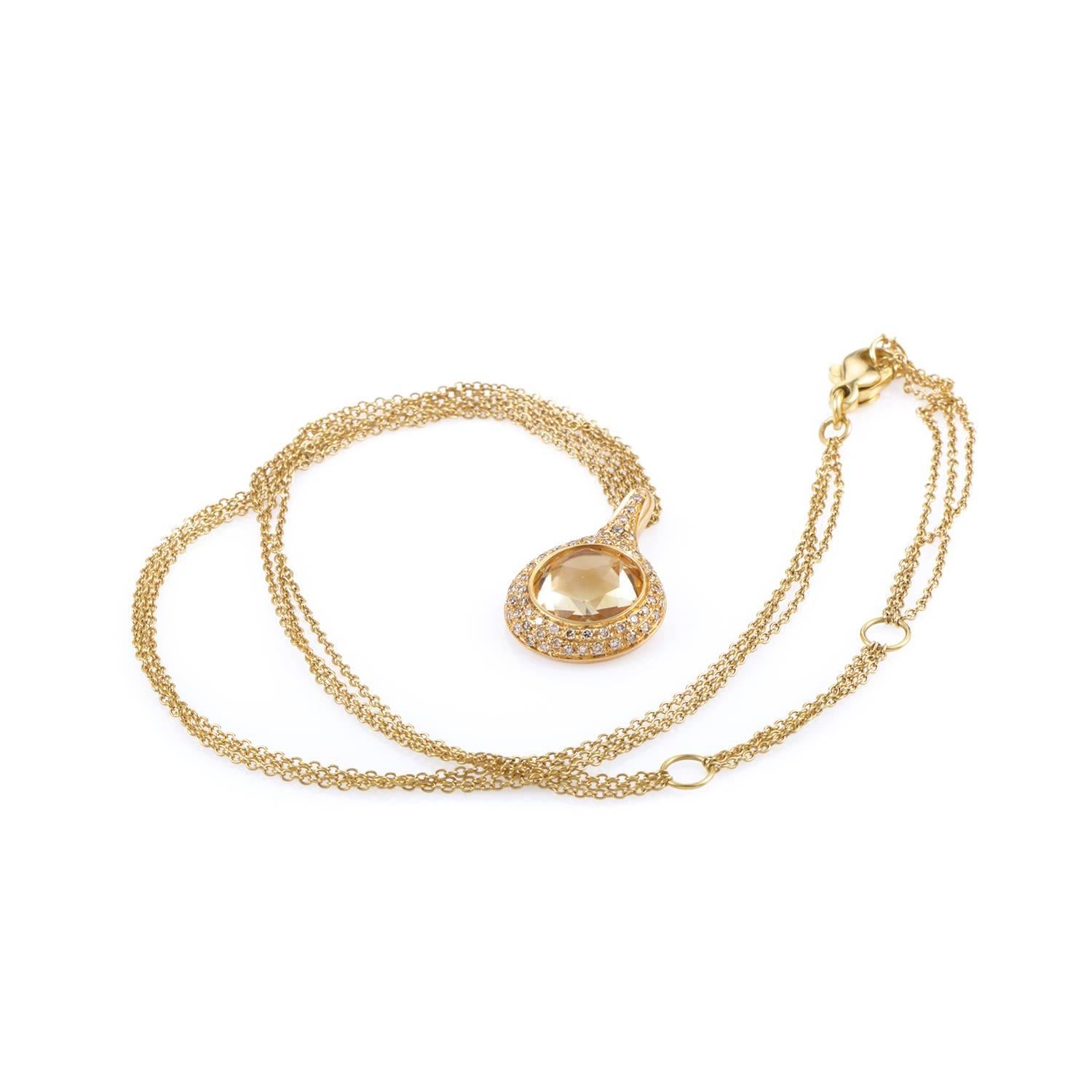 Antonini Citrine Diamond Gold Pendant Necklace In Excellent Condition In Southampton, PA