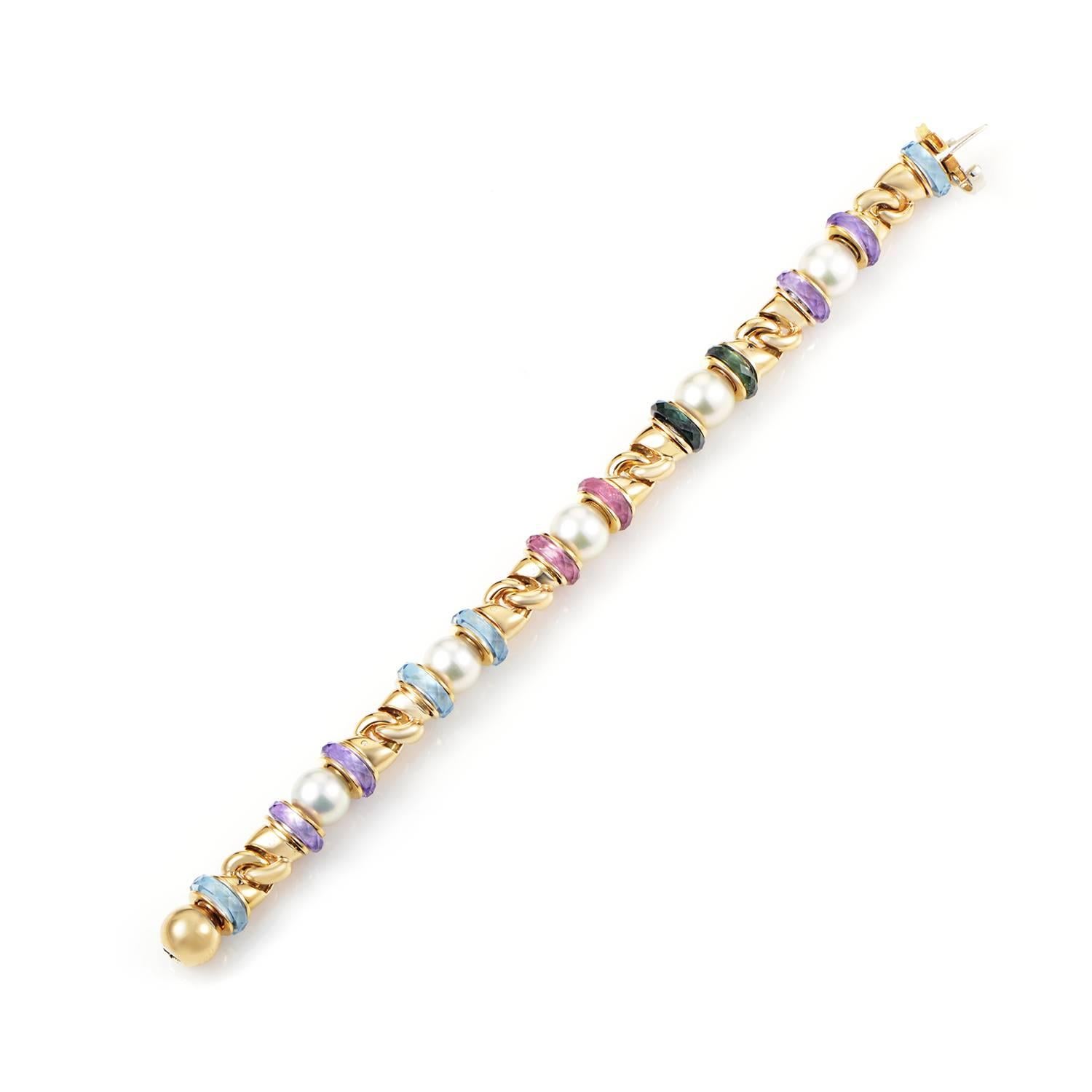 Women's Bulgari Multi-Gemstone Pearl Gold Bracelet