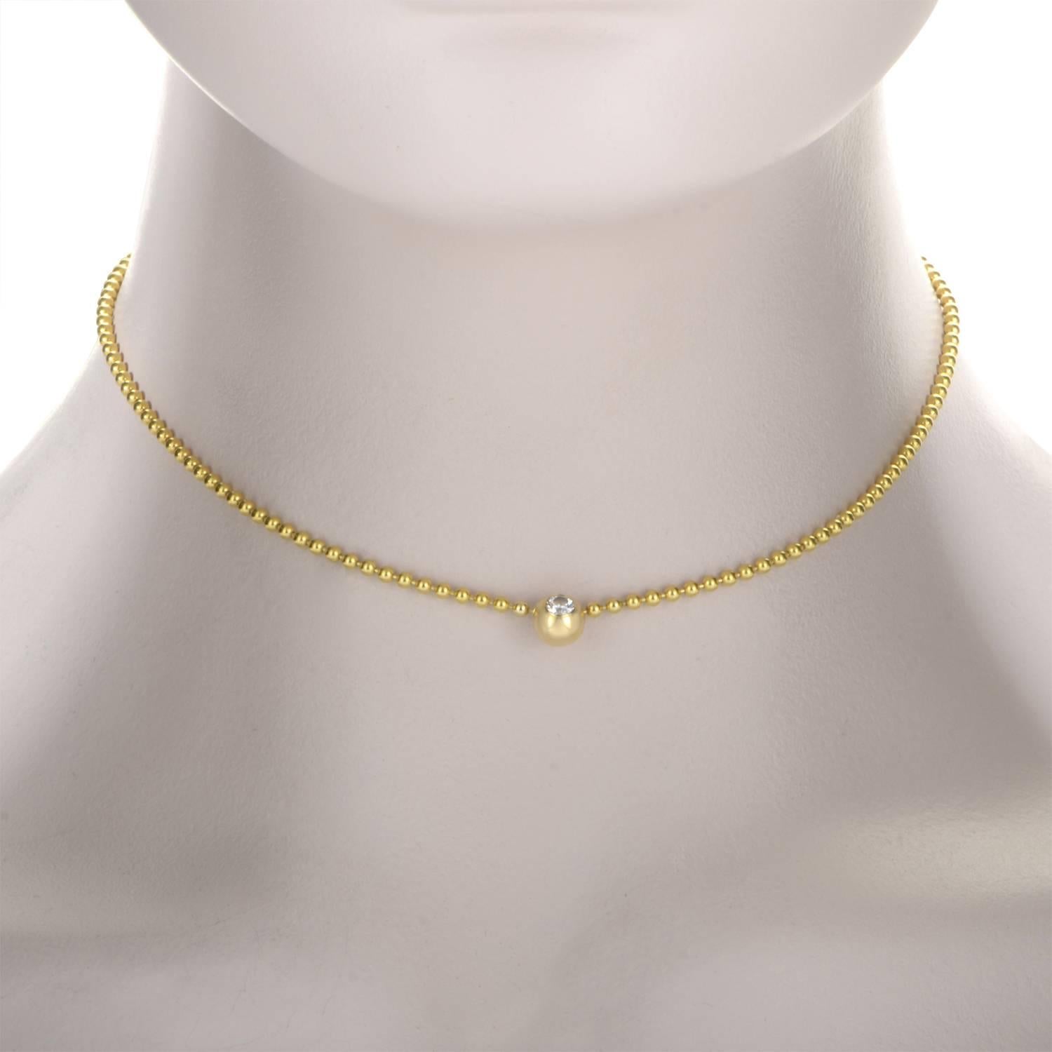 Cartier Diamond Gold Solitaire Choker Necklace In Excellent Condition In Southampton, PA