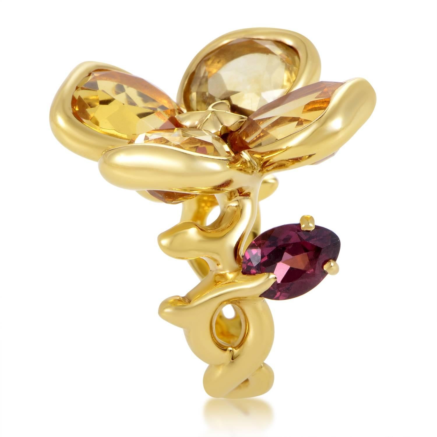 Chanel Citrine Rhodolite Garnet Gold Flower Ring In Excellent Condition In Southampton, PA