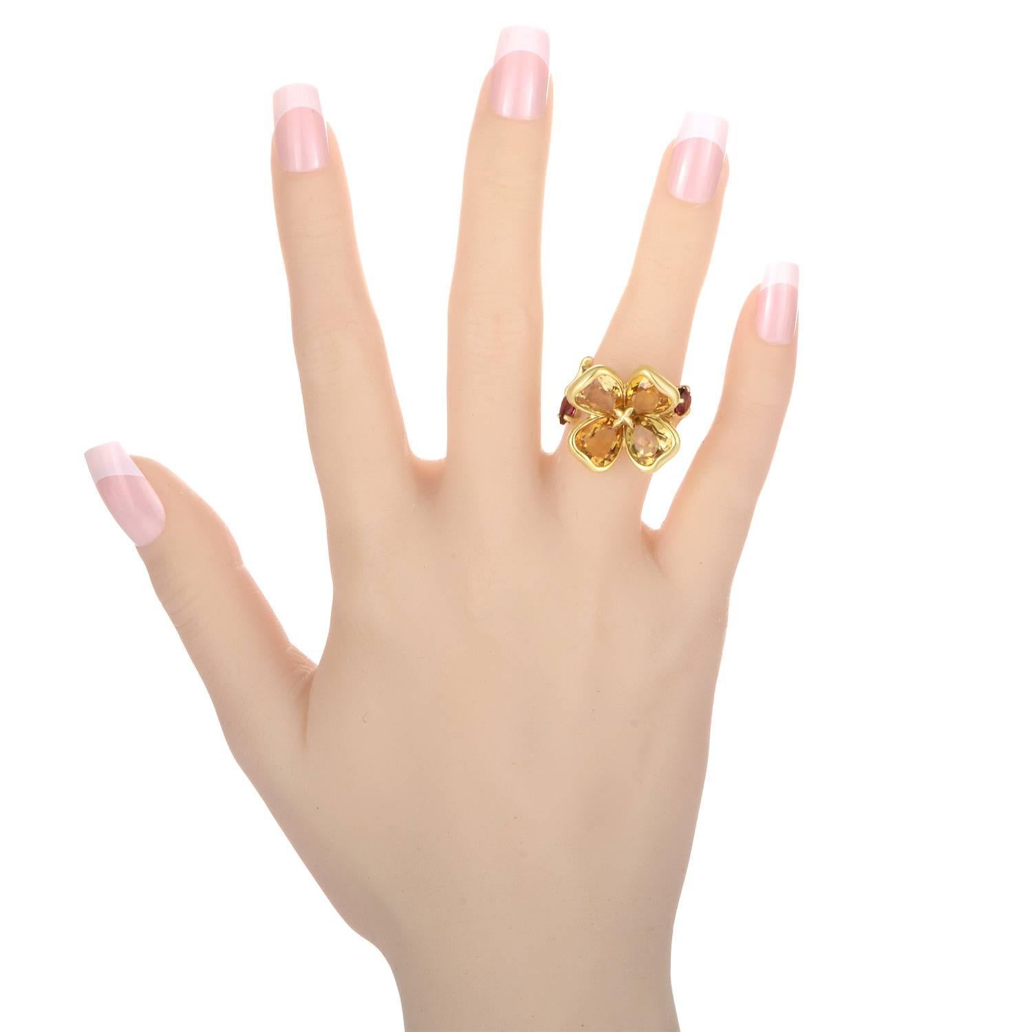 Women's Chanel Citrine Rhodolite Garnet Gold Flower Ring