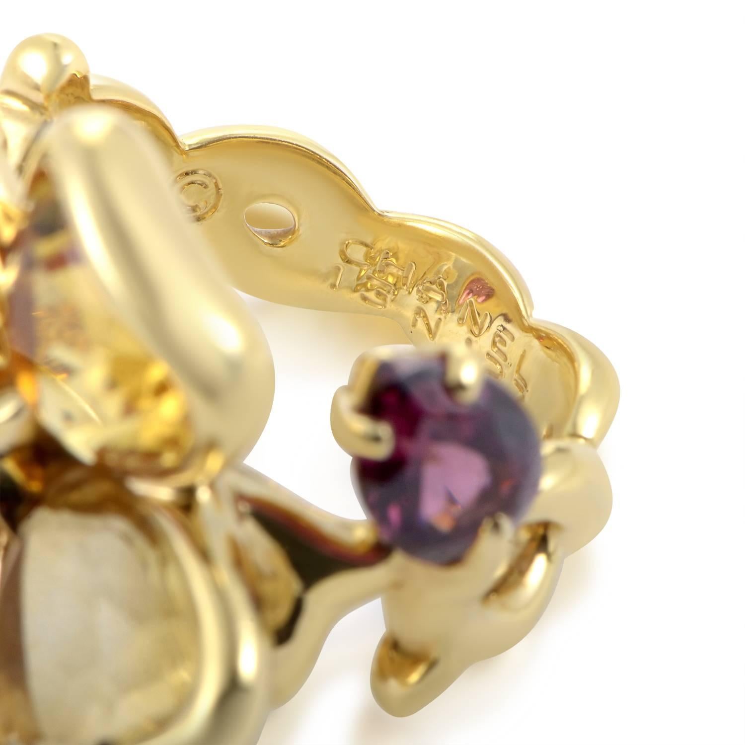 Chanel Citrine Rhodolite Garnet Gold Flower Ring 1