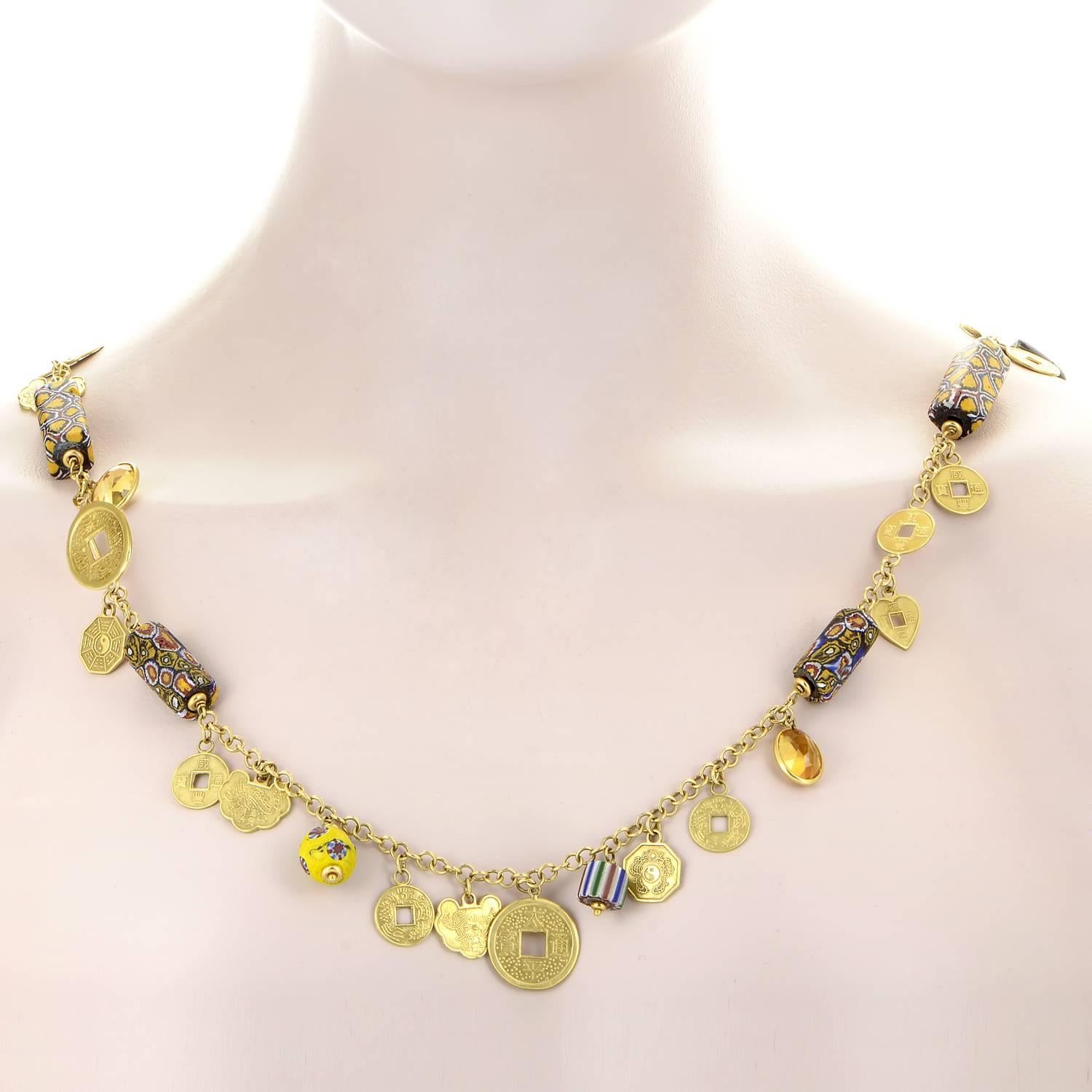Dada Chinese Coin and Citrine Gold Beaded Necklace In Excellent Condition In Southampton, PA