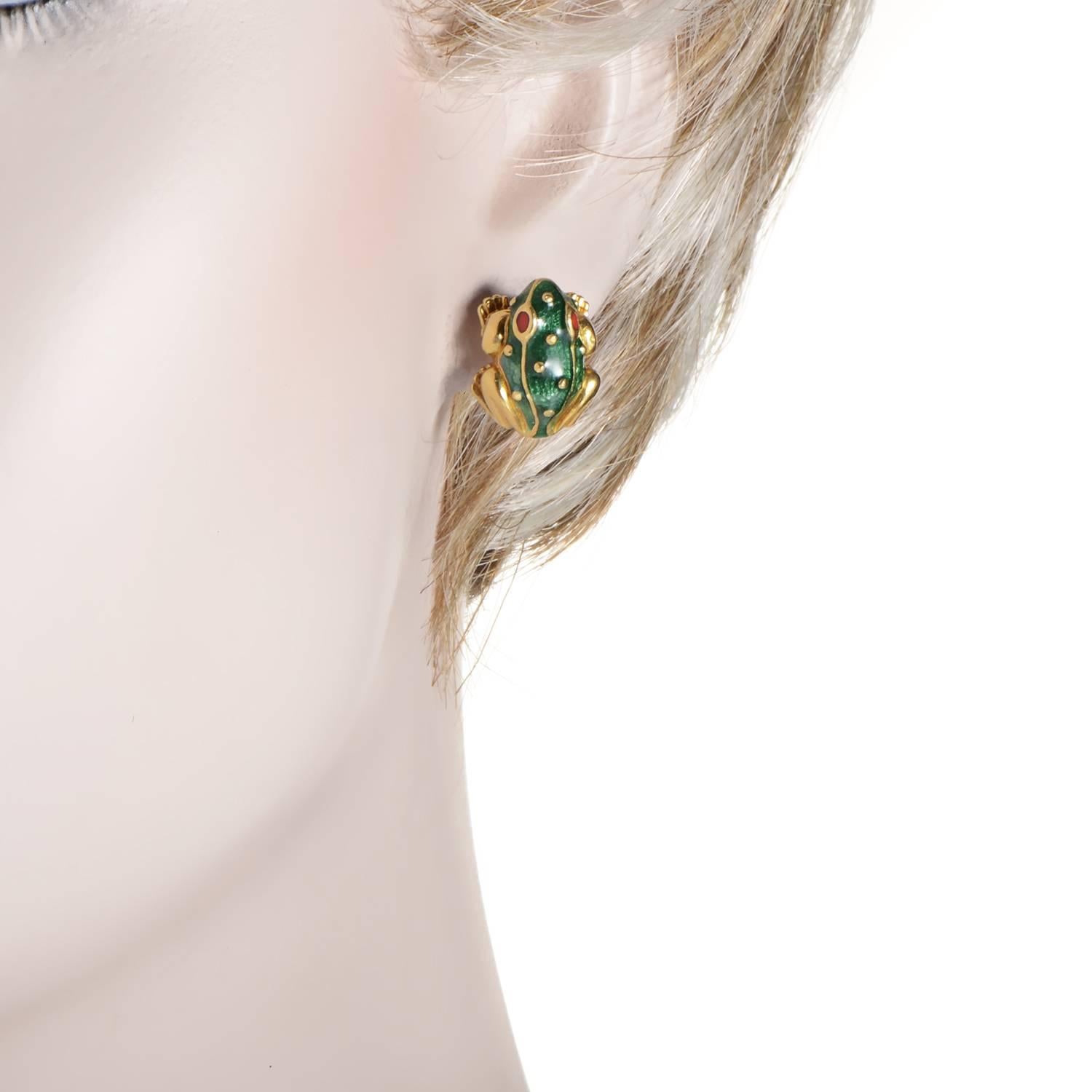 frog earrings gold