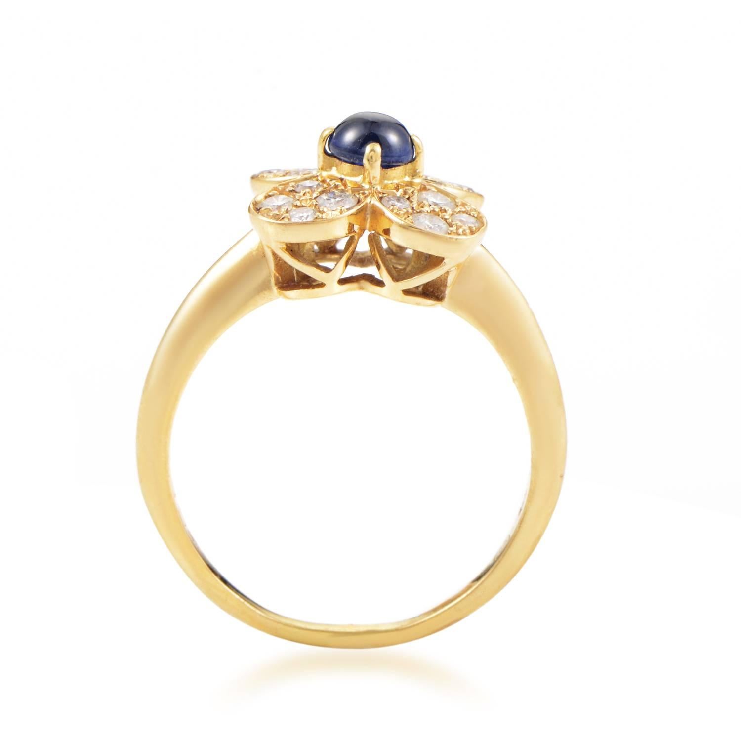 Showing their immense love for the beauty of nature as a constant stream of inspiration, Van Cleef & Arpels present this gorgeous ring with a flower motif, boasting radiant 18K yellow gold petals set with 0.46ct of glistening diamonds while a