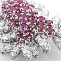 Ruby Diamond Platinum Cluster Brooch