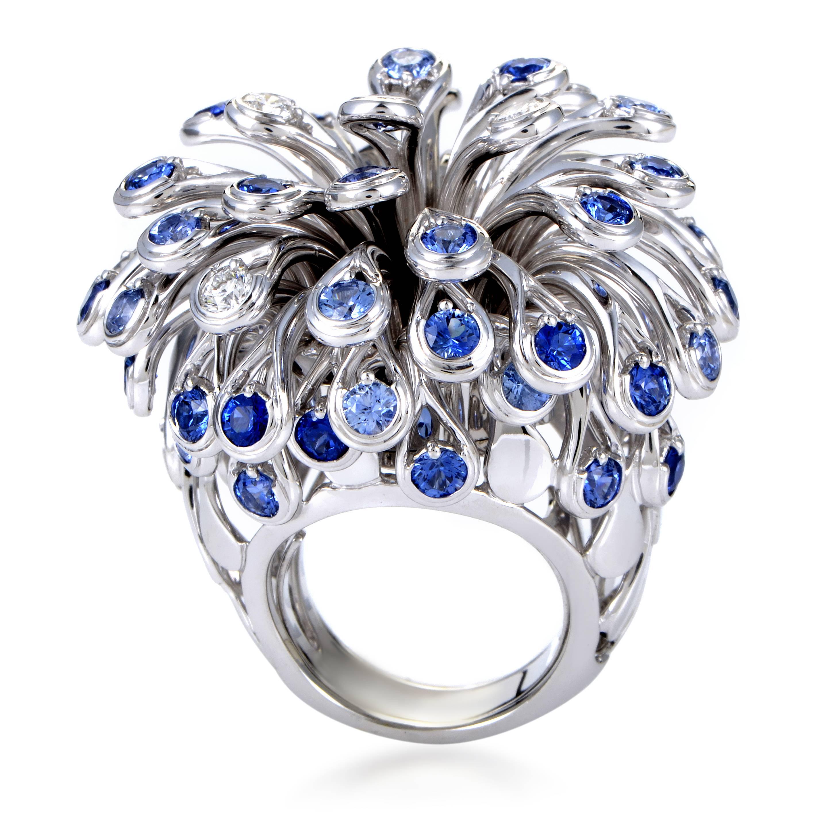 The majestic beauty of fireworks stripped down to its core and presented in an elegantly tasteful blend of prestigious 18K white gold and wonderful gems, this astonishing ring from Dior boasts 0.60ct of sparkling diamonds and 7.50 carats of