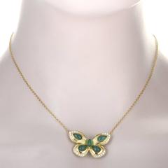 Van Cleef & Arpels Yellow Gold Diamond and Jade Butterfly Pendant Necklace