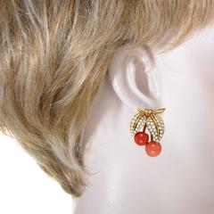 Van Cleef & Arpels Coral Diamond Gold Clip-on Cherry Earrings