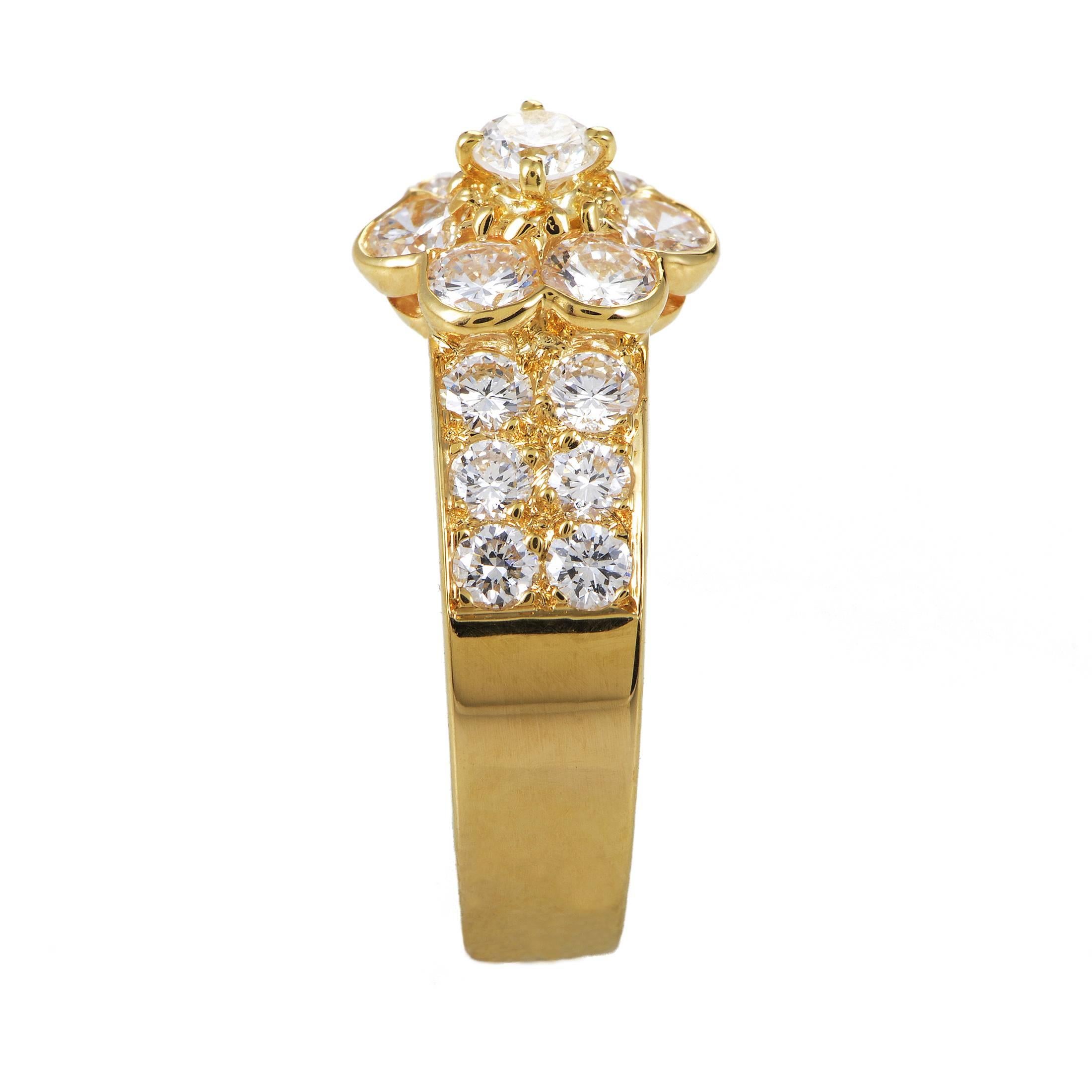 Van Cleef & Arpels Fleurette Yellow Gold and Diamond Ring In Excellent Condition In Southampton, PA