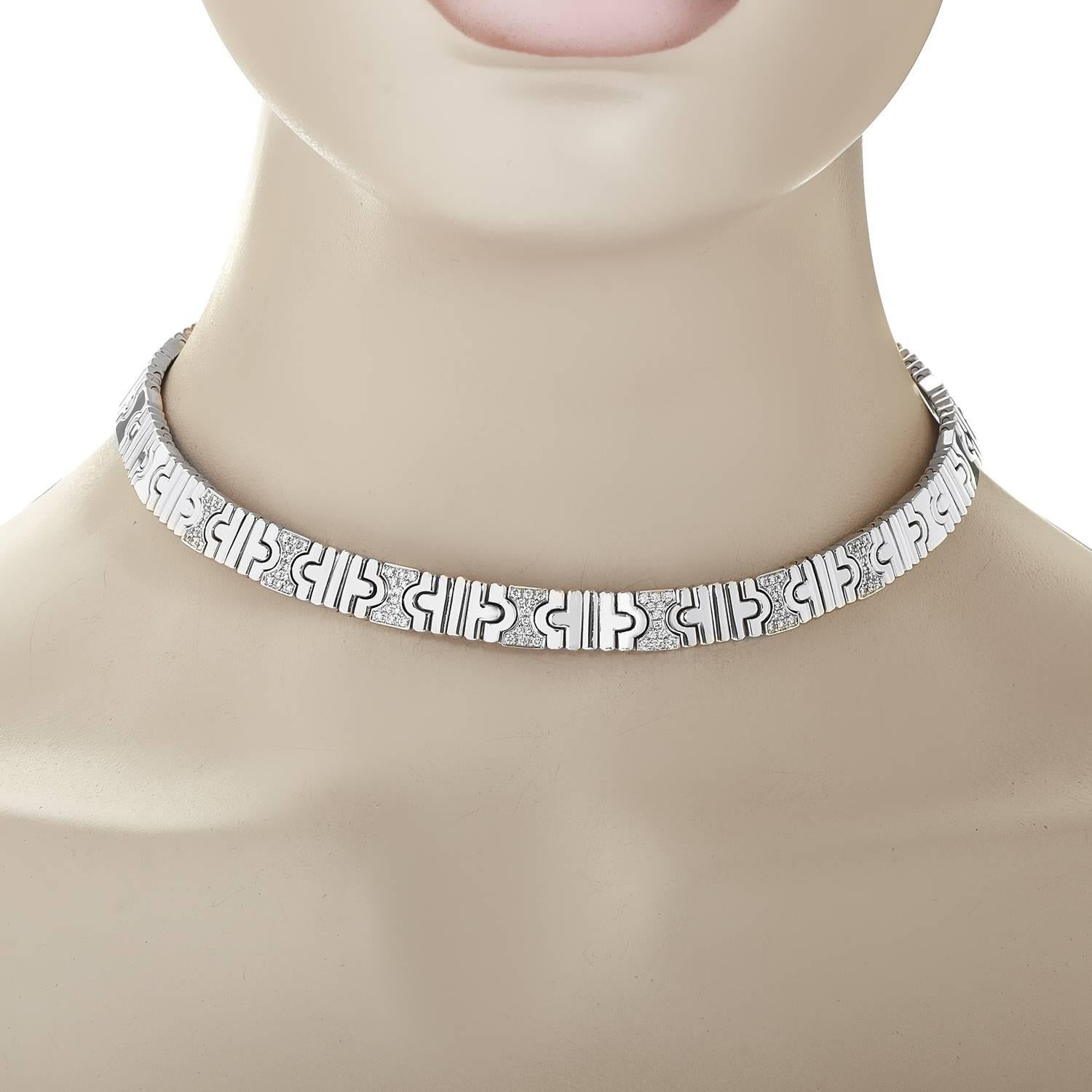 Bulgari Parentesi Partial Diamond Pave Gold Choker Necklace In Excellent Condition In Southampton, PA