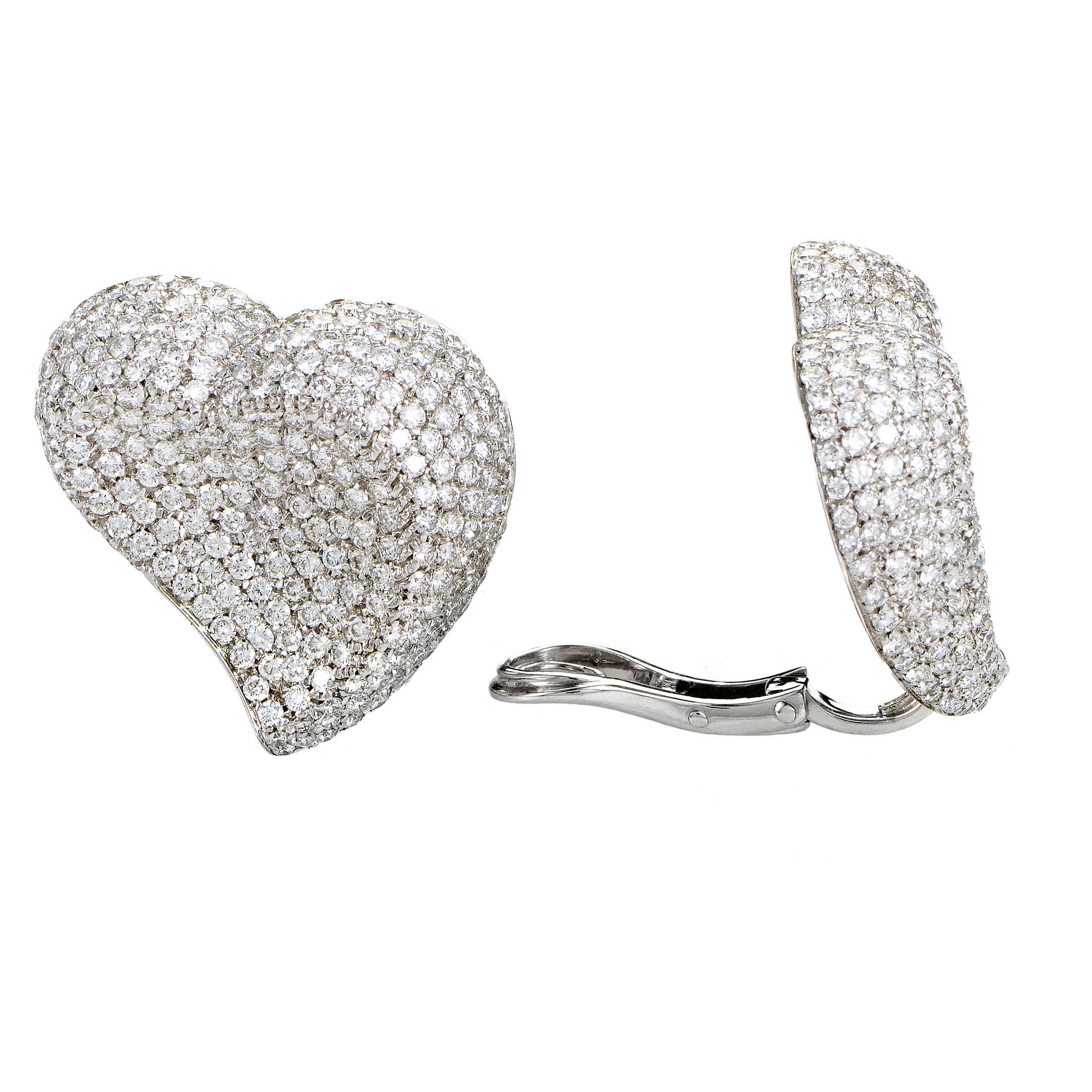 Diamant Micro Pave Gold Clip-On Herz Ohrringe im Zustand „Hervorragend“ in Southampton, PA