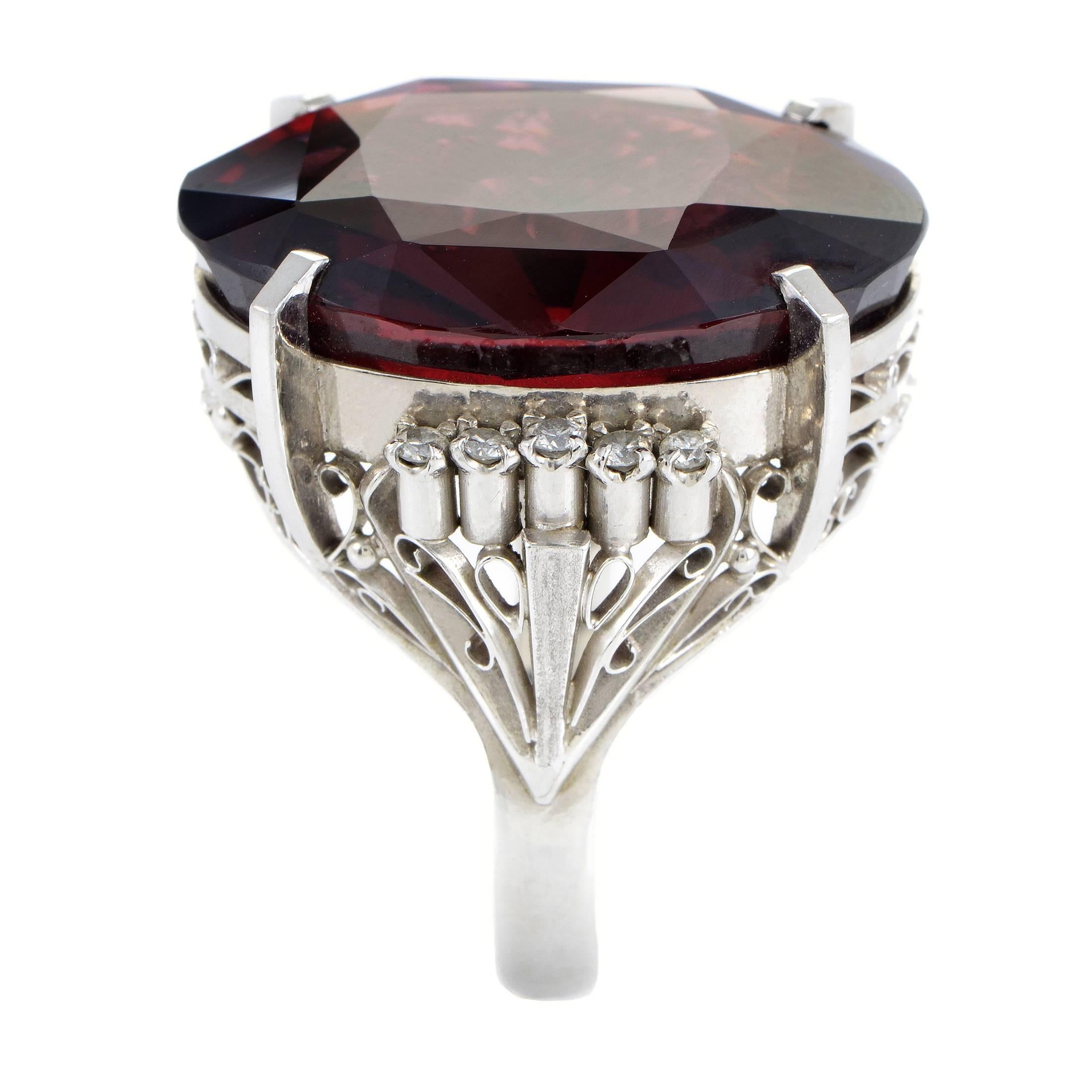 Diamond Pink Tourmaline Platinum Ring In Excellent Condition In Southampton, PA