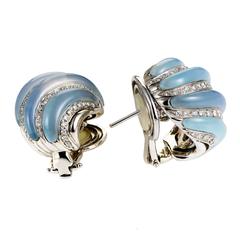 Italian Blue Chalcedony Diamond Gold Earrings