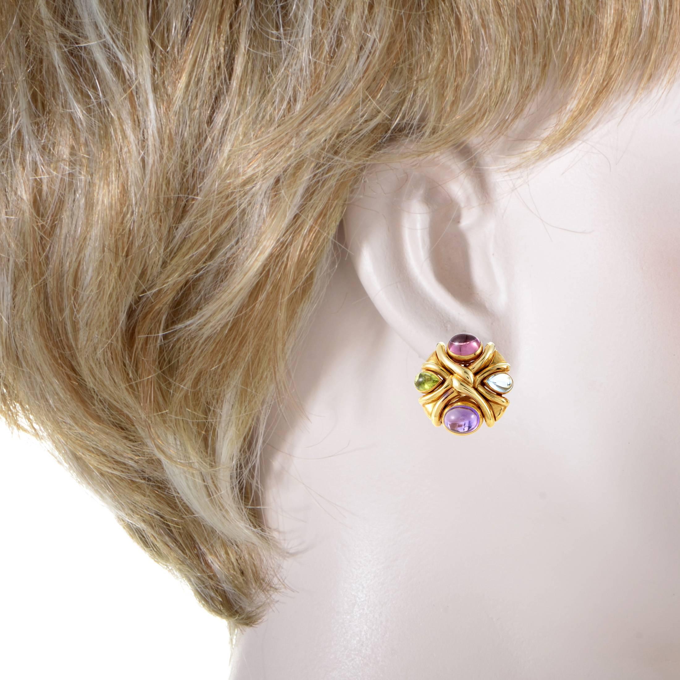 Women's Bulgari Multi Gemstone Gold Clip-on Earrings