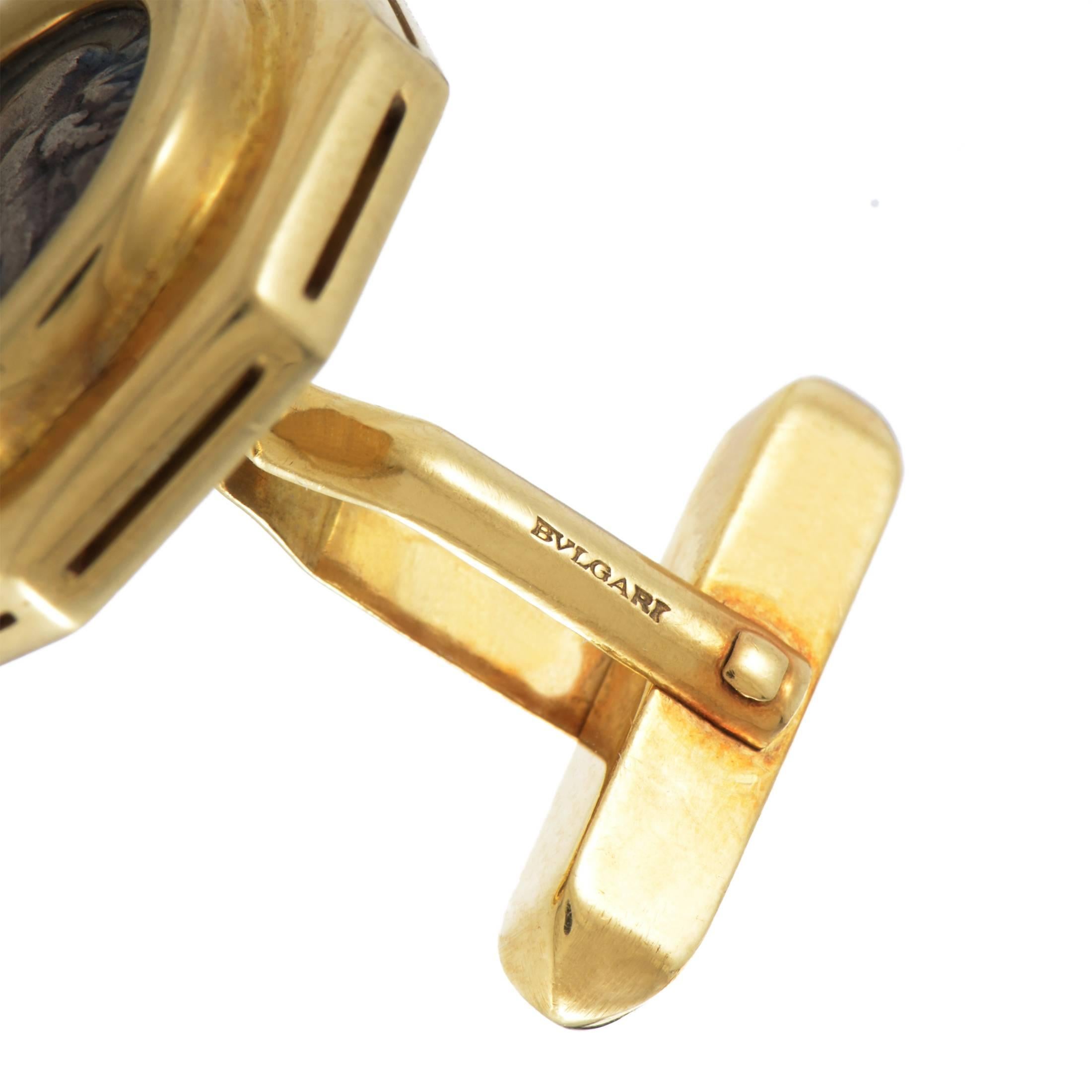 Bulgari Monete Ancient Coin Gold Cufflinks In Excellent Condition In Southampton, PA