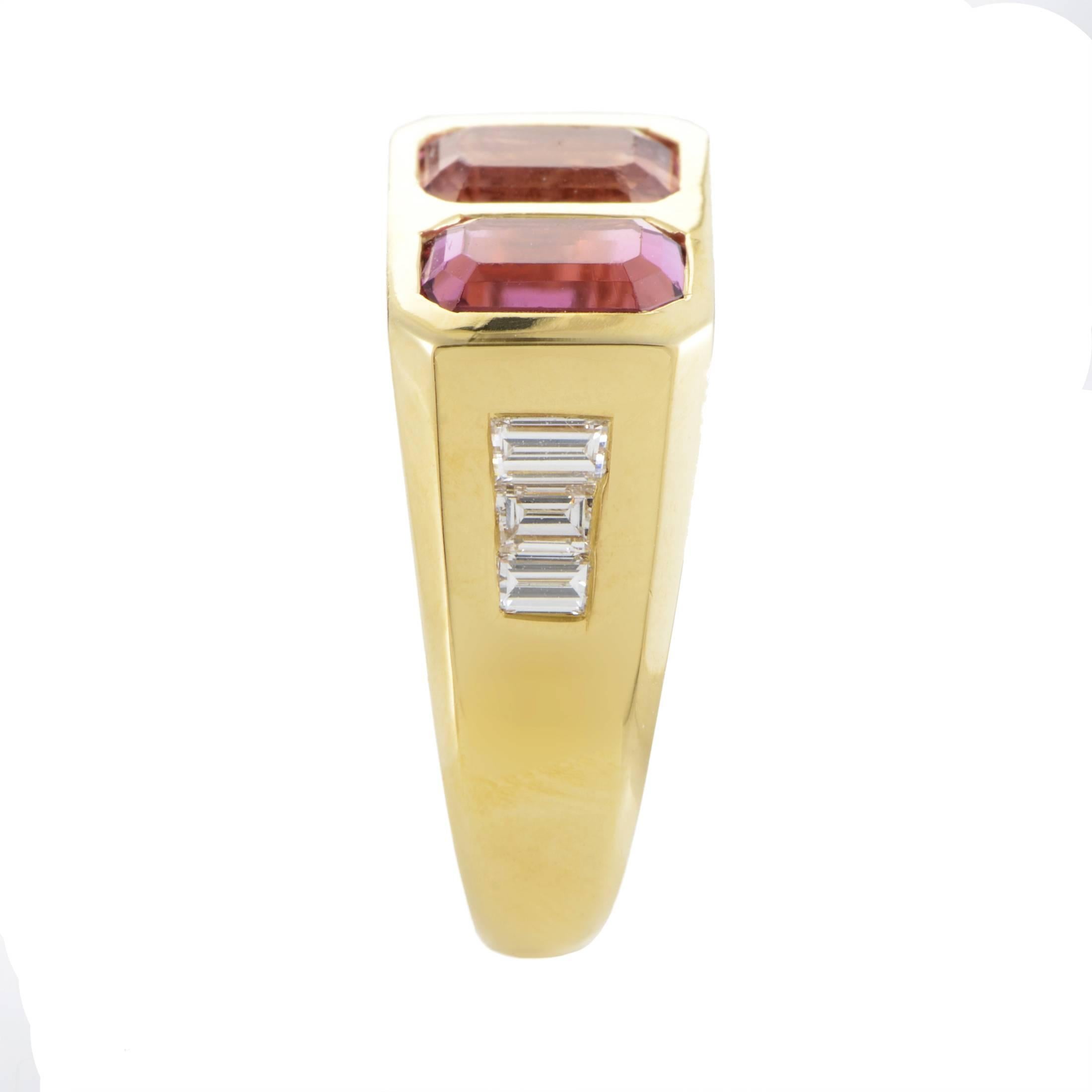 Bulgari Pink Tourmaline Diamond Gold Ring In Excellent Condition In Southampton, PA