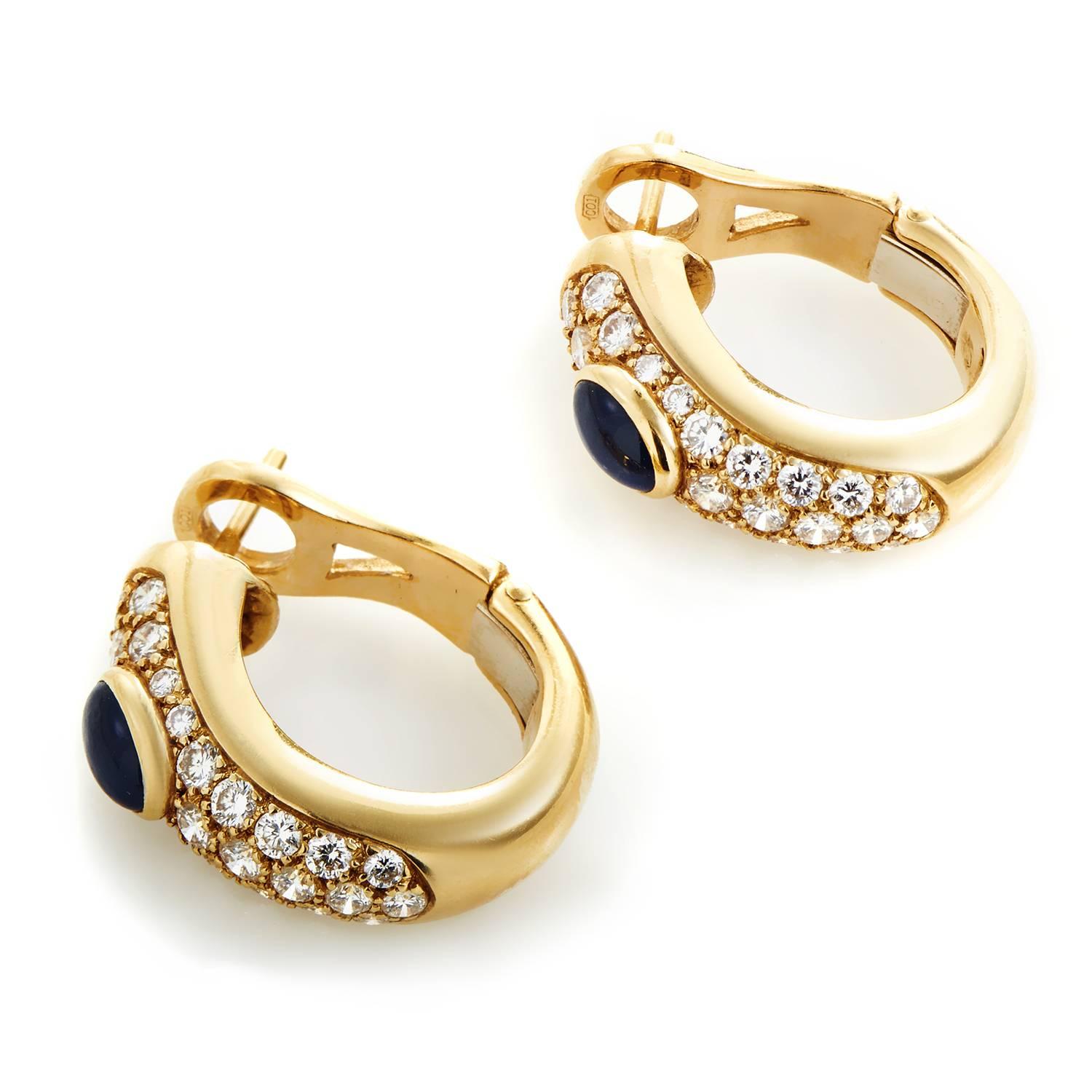 Exuding their magnificent appeal against mesmerizing arrangements of scintillating diamonds weighing in total 1.35 carats, the regal sapphires create an irresistible sight in these graceful 18K yellow gold earrings from Cartier.
Included Items:
