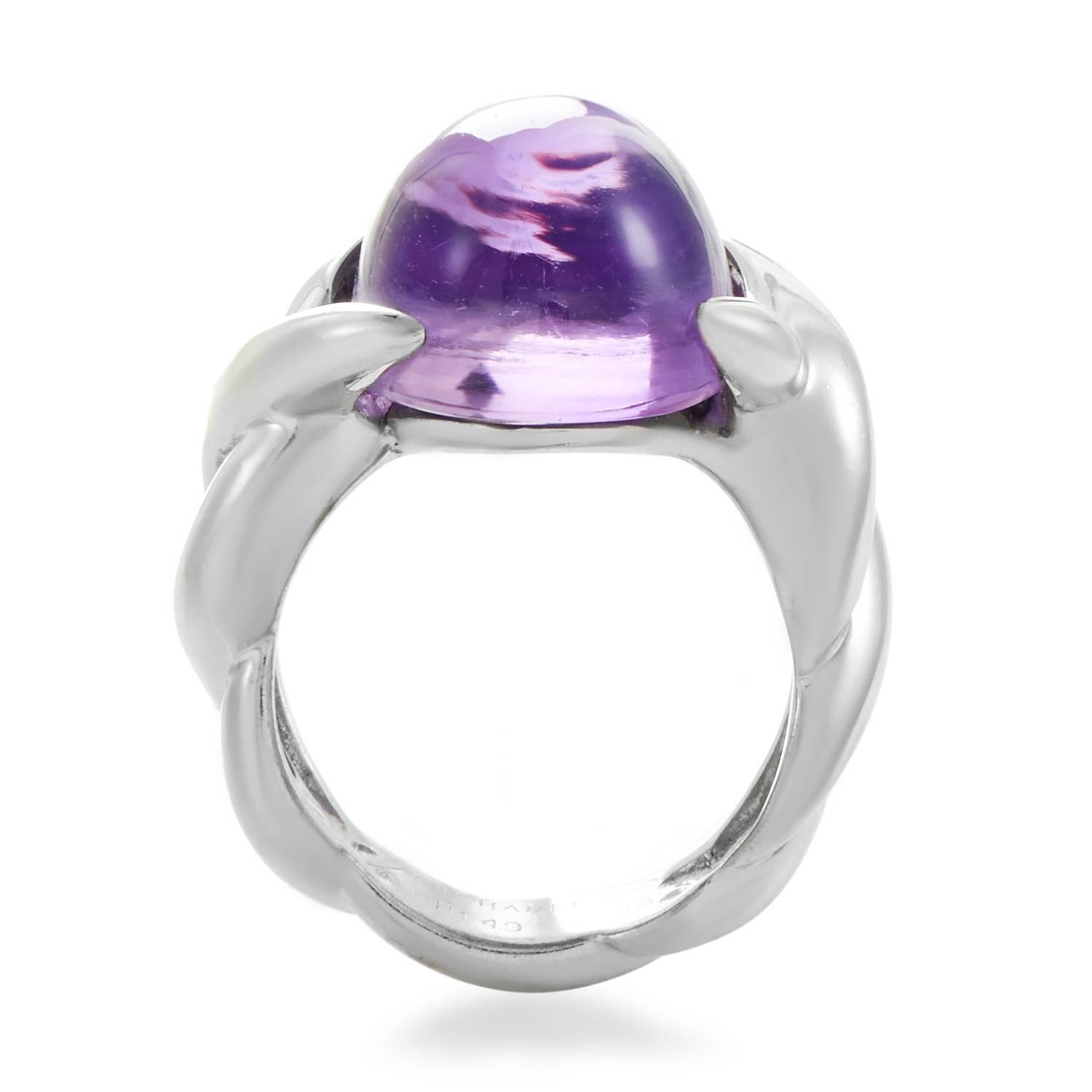 Focusing the attention on the spellbinding nuance, immaculate shape and captivating depth of the delightful amethyst, this fabulous ring from Chanel boasts a splendidly designed and expertly crafted 18K white gold body to perfectly complete the