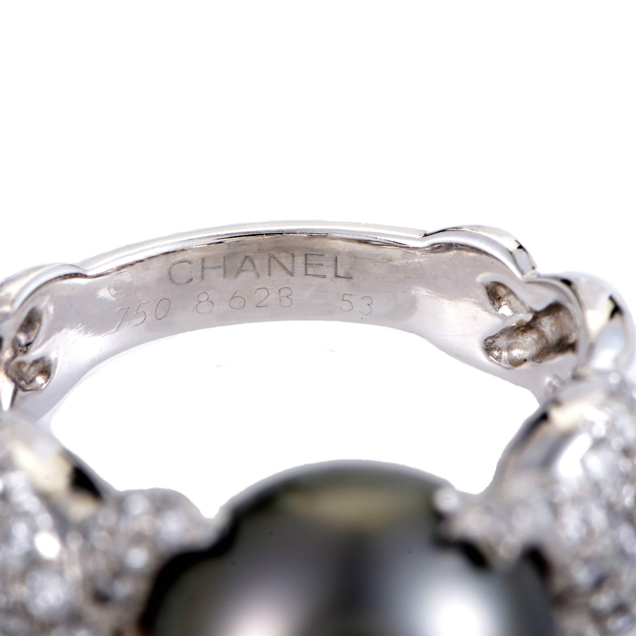 Chanel Black Tahitian Pearl Diamond Gold Ring 1