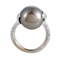 Chanel Black Tahitian Pearl Diamond Gold Ring
