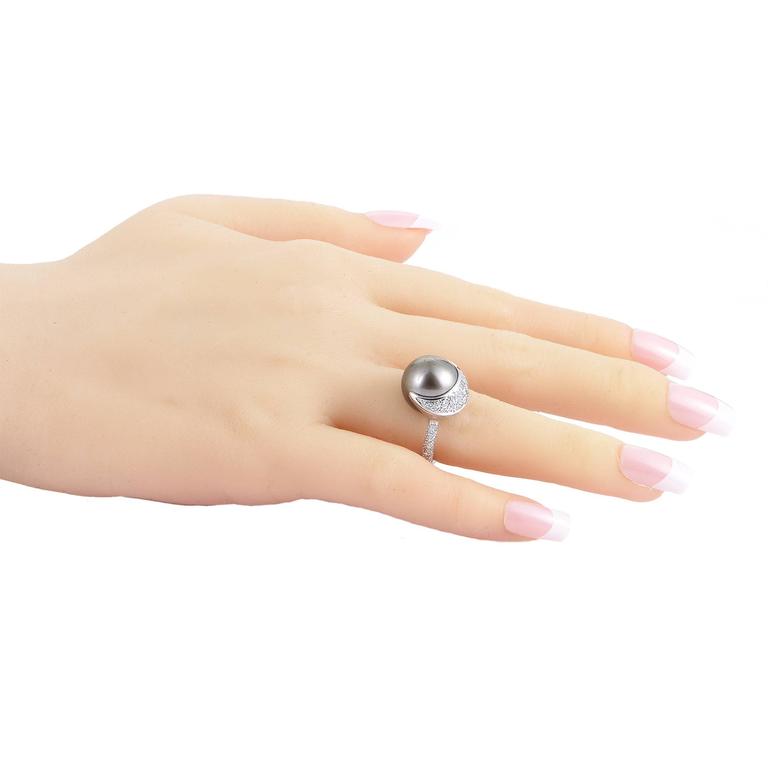 Chanel Black Tahitian Pearl Diamond Gold Ring For Sale at 1stDibs