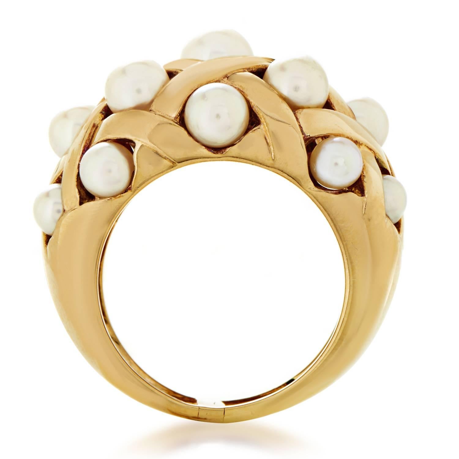 Chanel Baroque Pearl Gold Bombe Ring In Excellent Condition In Southampton, PA