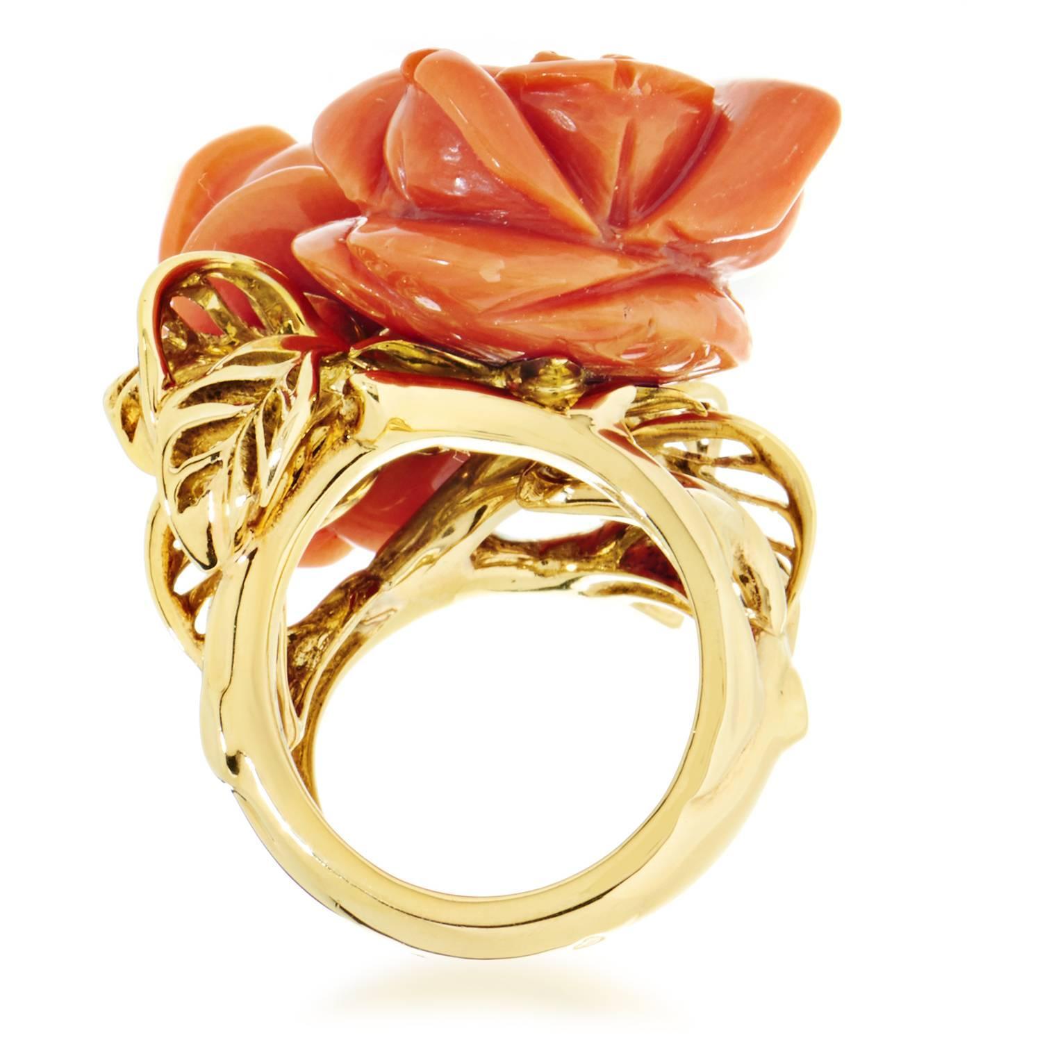 Dior Pré Catelan Coral Diamond Gold Rose Ring For Sale at 1stdibs