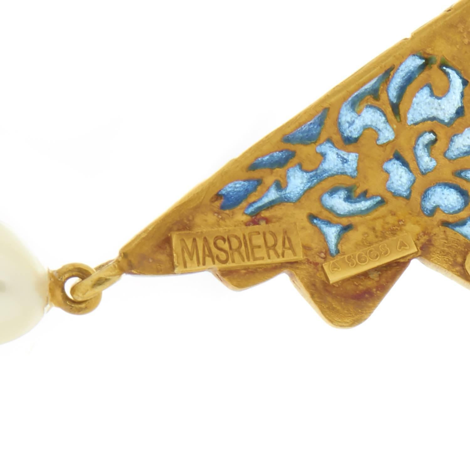 Women's Masriera Enameled Pearl Gold Pendant Brooch