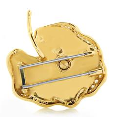 Waltham Enamel Emerald Diamond Gold Frog on Lily Pad Pendant Brooch