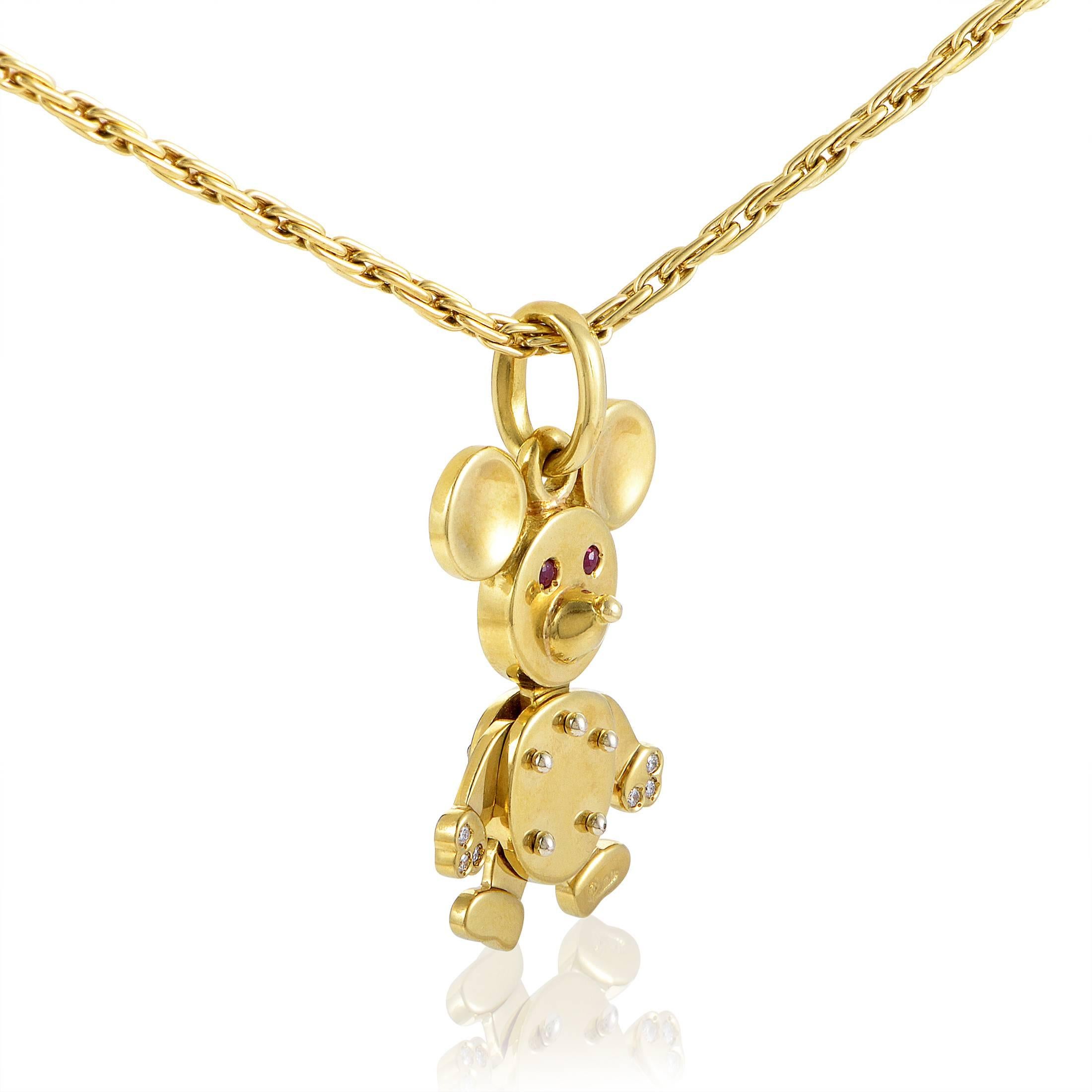 Pomellato Ruby Diamond Gold Mouse Pendant Necklace In Excellent Condition In Southampton, PA