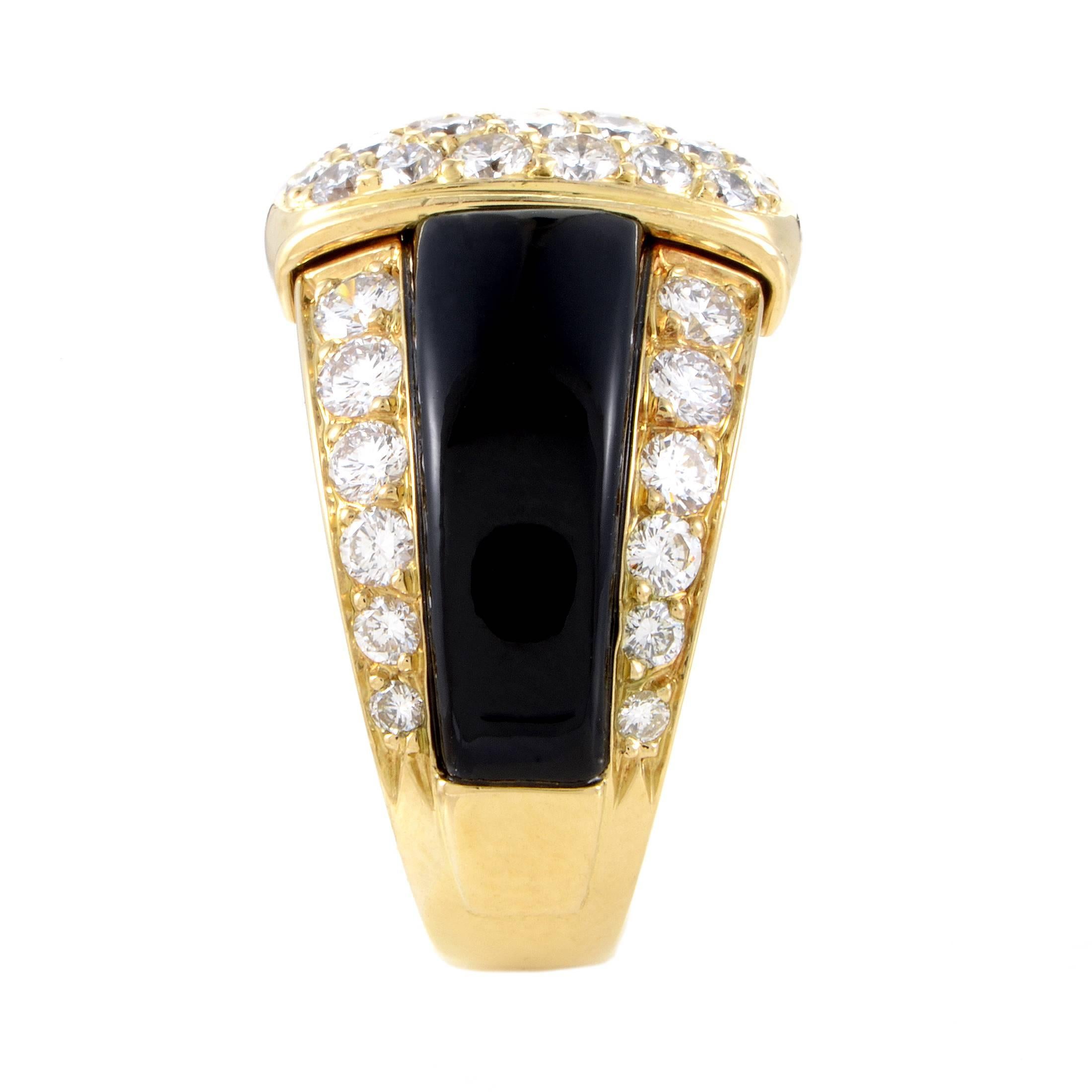 Van Cleef & Arpels Onyx Diamond Gold Band Ring In Excellent Condition In Southampton, PA