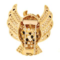 Gemstone Diamond Gold Owl Brooch