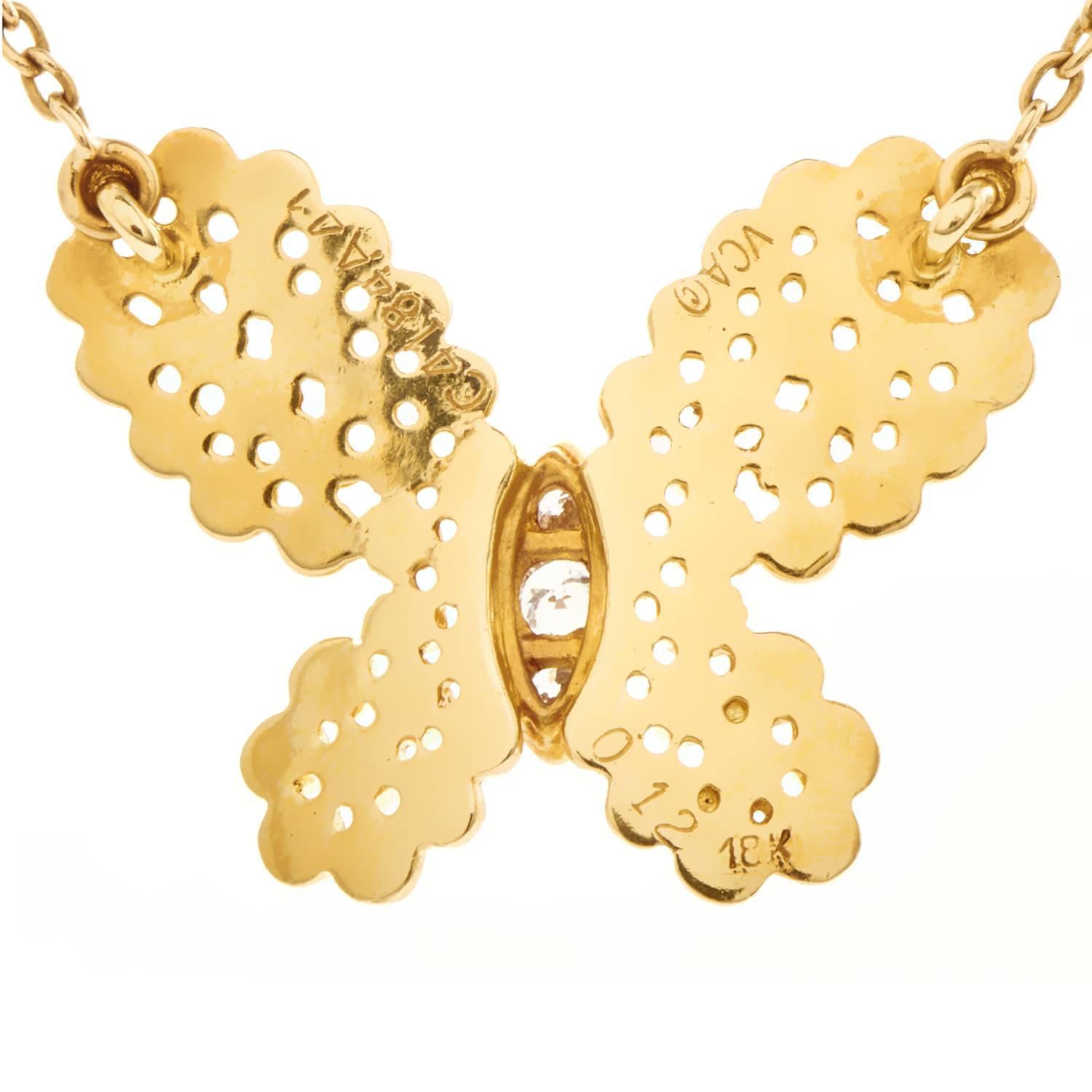Van Cleef & Arpels Diamond Gold Butterfly Pendant Necklace 1