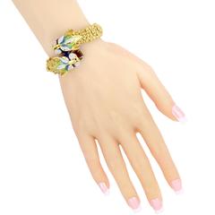 Enameled Multi-Tone Gold and Diamond Dragon Heads Bangle Bracelet