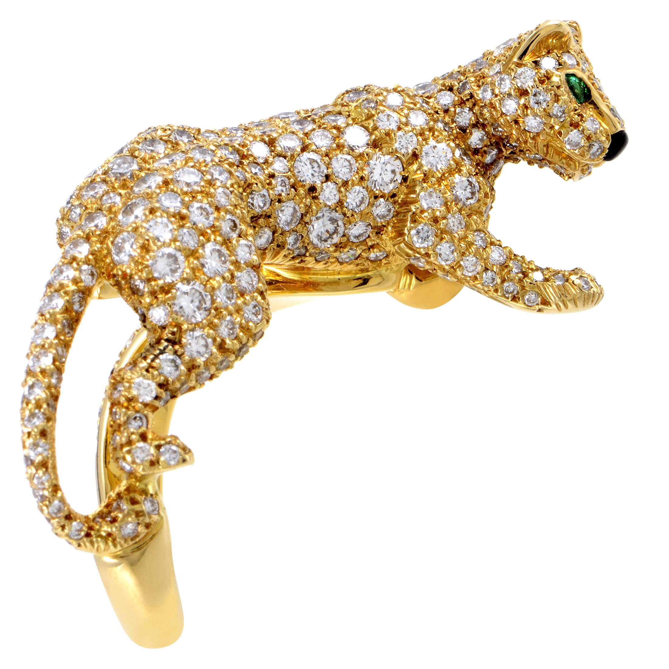 Cartier Panthere Yellow Gold Full Diamond Pave Ring In Excellent Condition In Southampton, PA