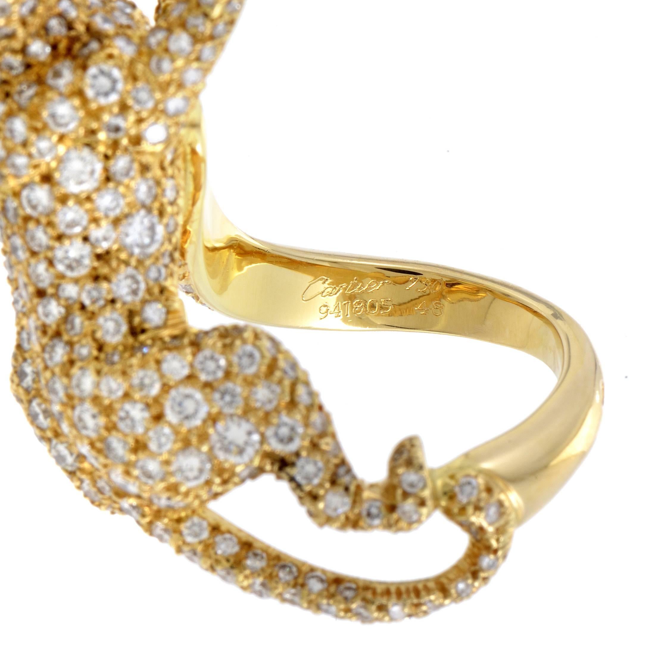 Women's Cartier Panthere Yellow Gold Full Diamond Pave Ring