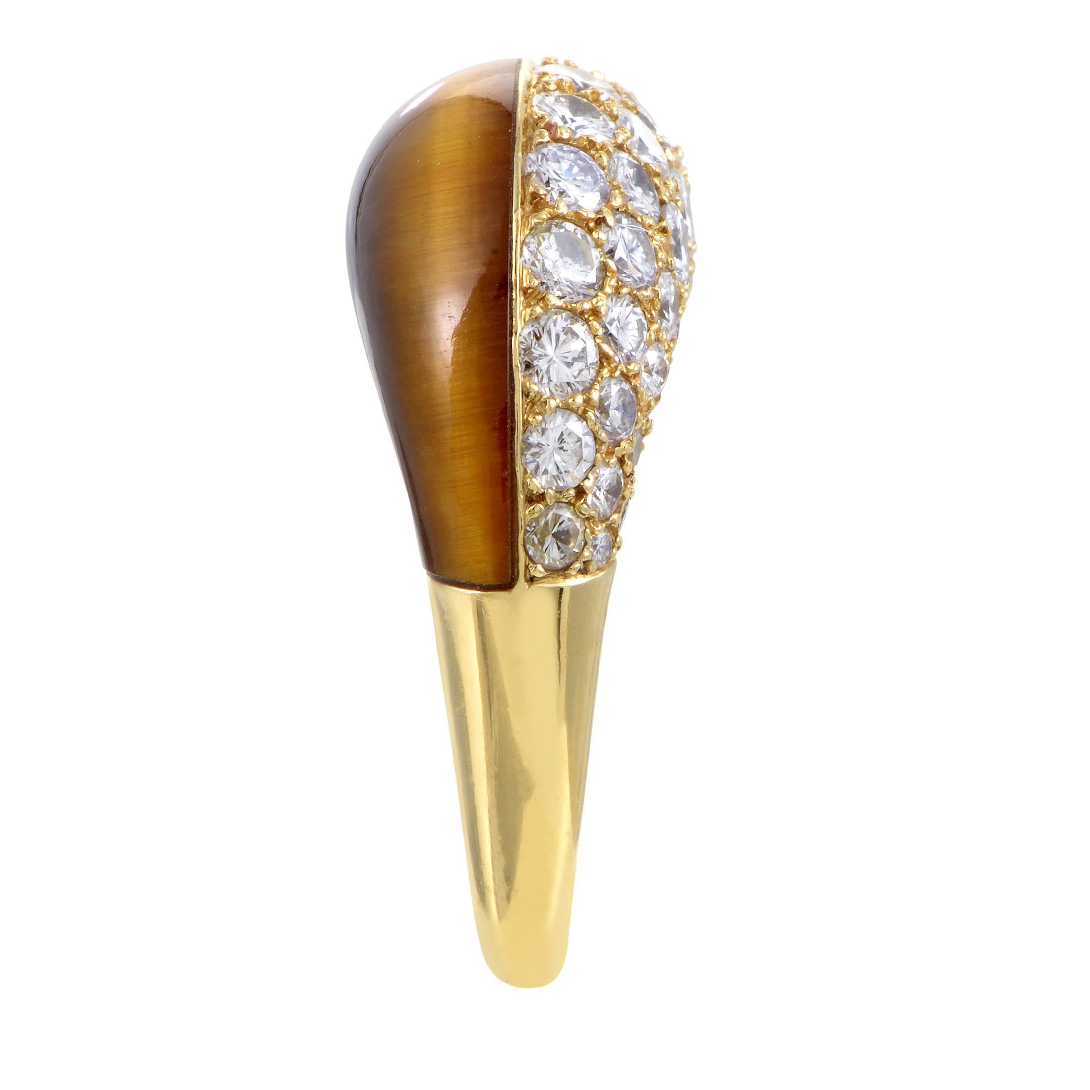 Women's Mauboussin Yellow Gold Diamond and Tiger's Eye Band Ring