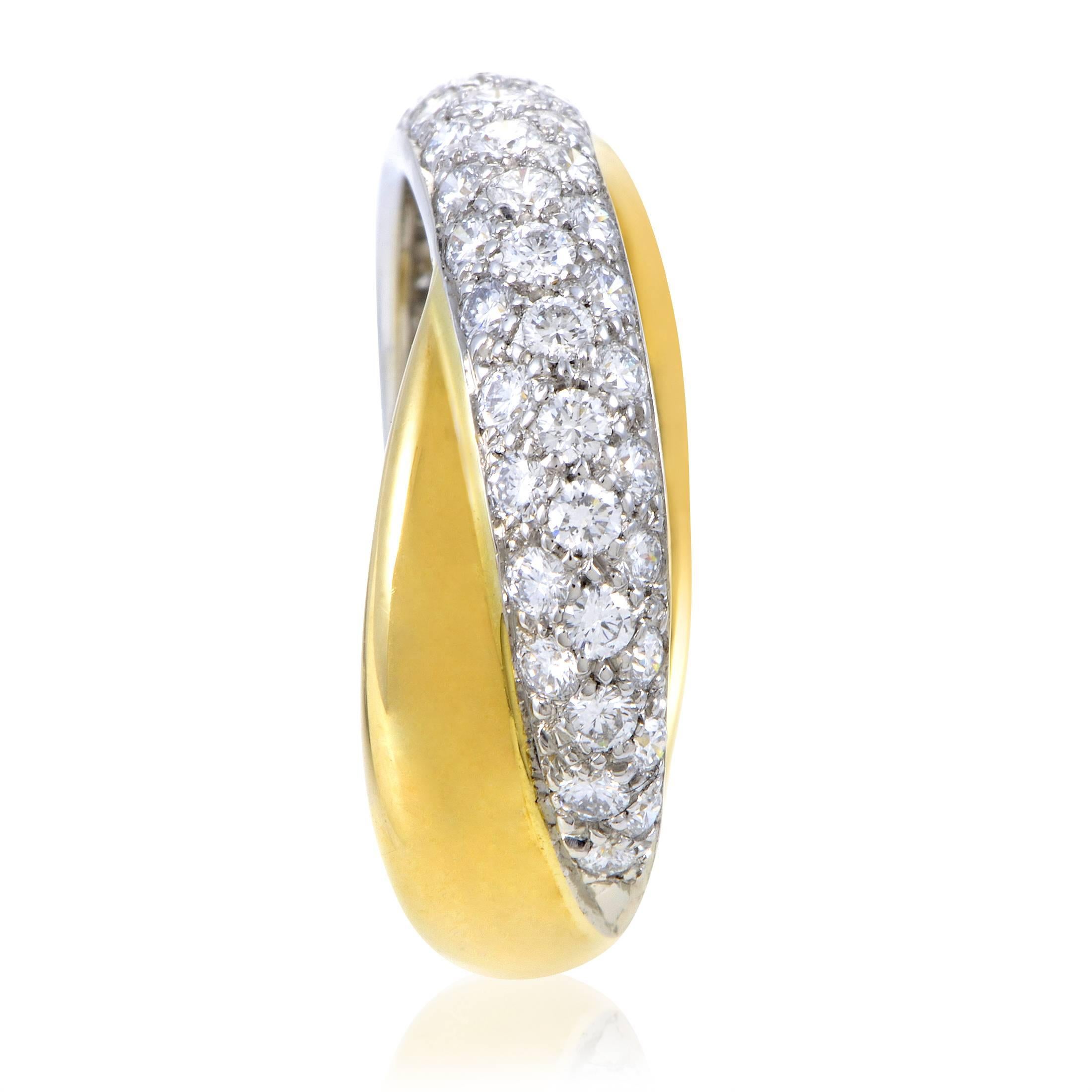 Tiffany & Co. Yellow Gold and Platinum Diamond Pave Band Ring In Excellent Condition In Southampton, PA