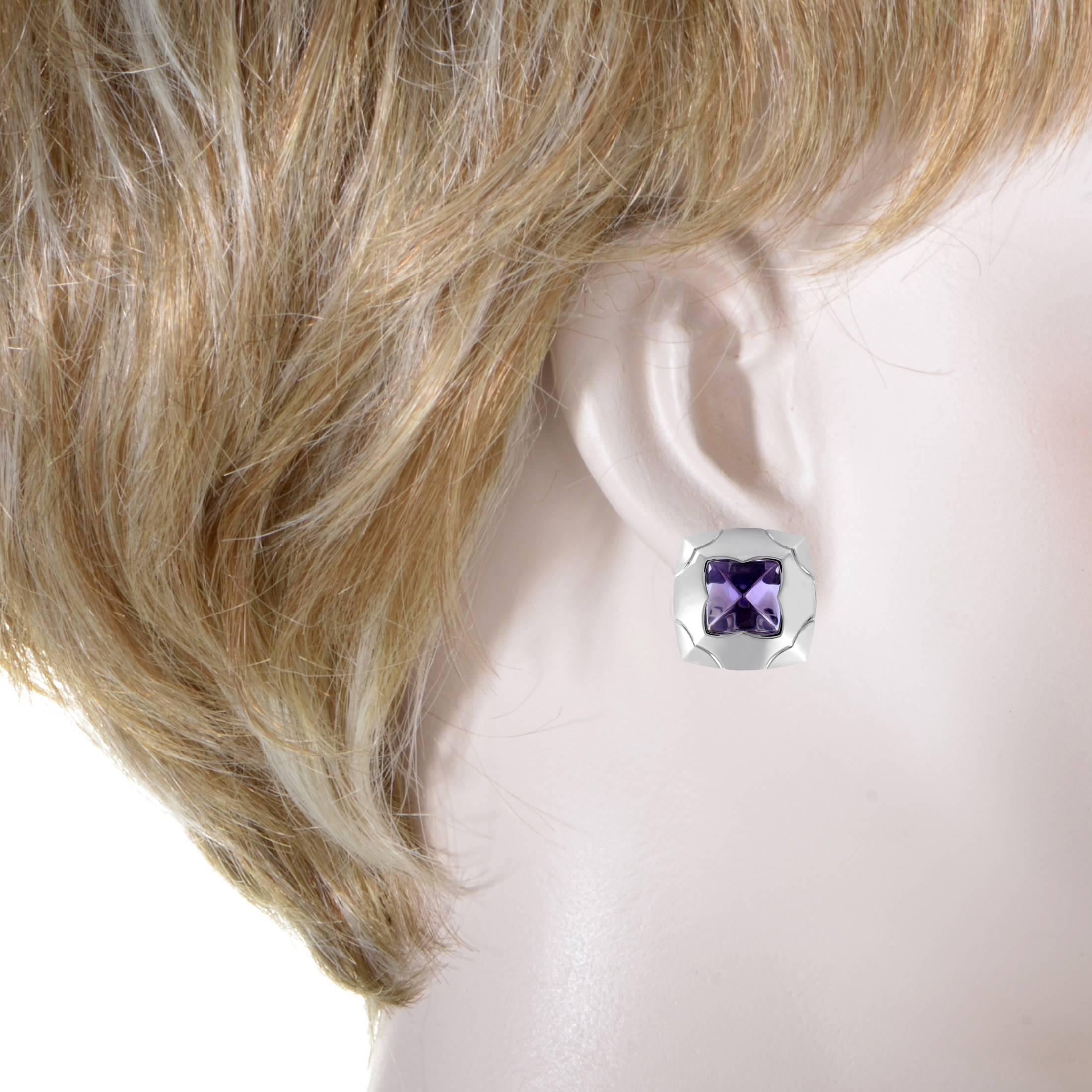 Women's Bulgari Piramide White Gold Amethyst Clip-On Earrings