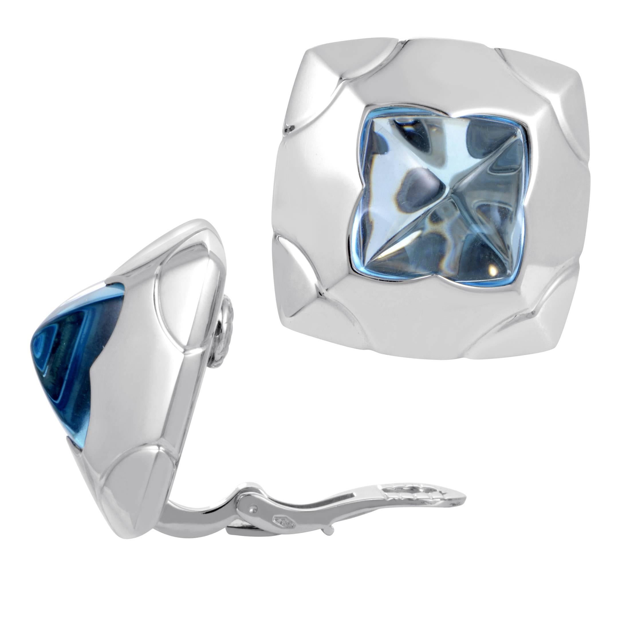 Bulgari Piramide White Gold Topaz Clip-On Earrings In Excellent Condition In Southampton, PA