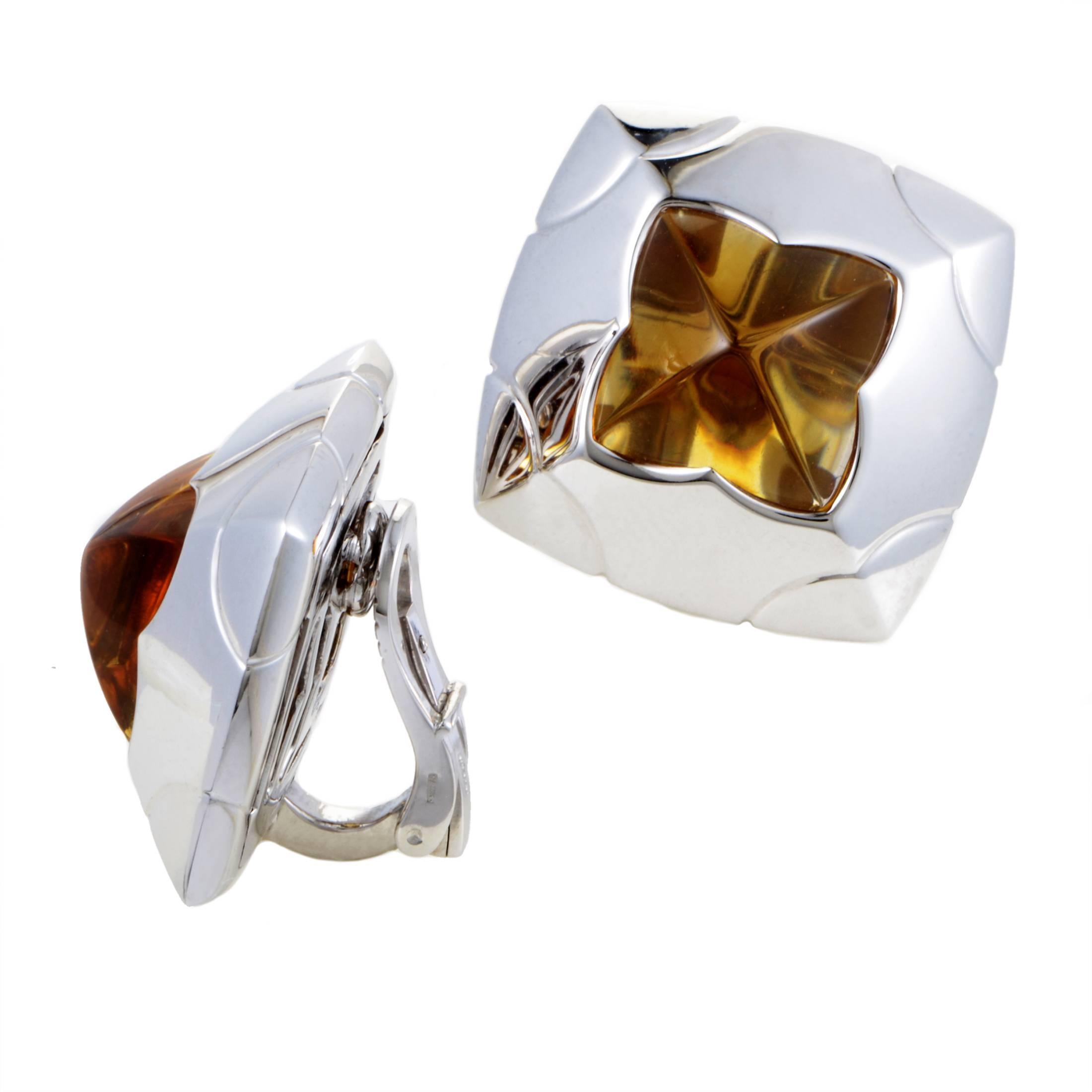 Bulgari Piramide White Gold Citrine Clip-On Earrings In Excellent Condition In Southampton, PA