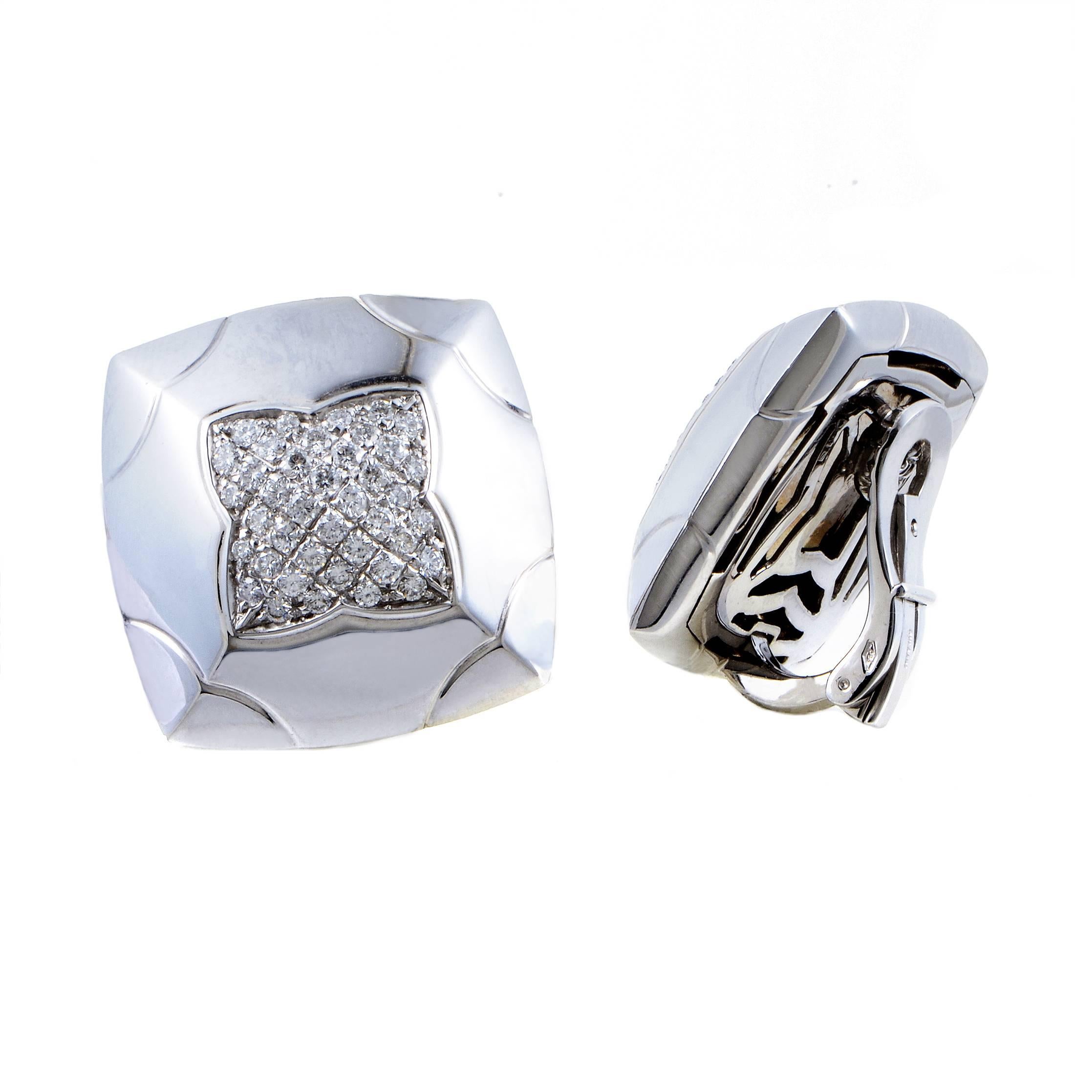 Bulgari Piramide White Gold Partial Diamond Pave Clip-On Earrings In Excellent Condition In Southampton, PA