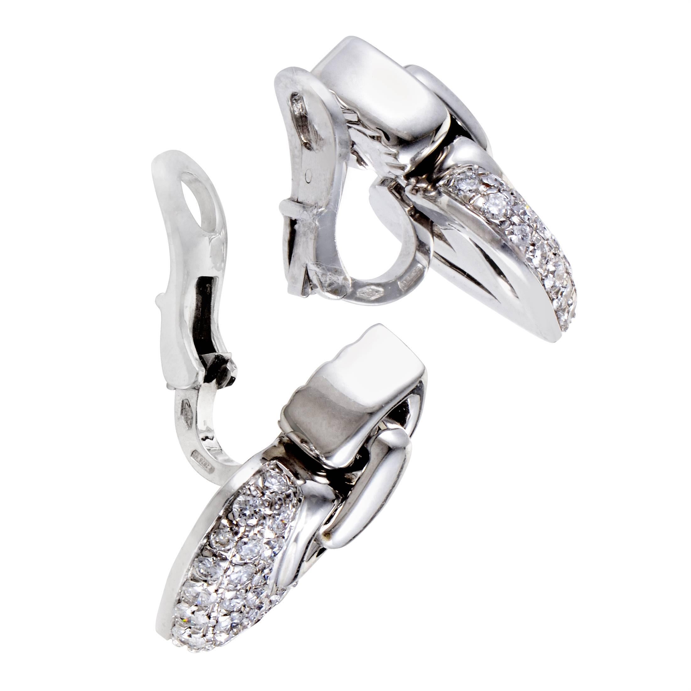 Bulgari Doppio Cuore White Gold Diamond Pave Clip-On Earrings In Excellent Condition In Southampton, PA
