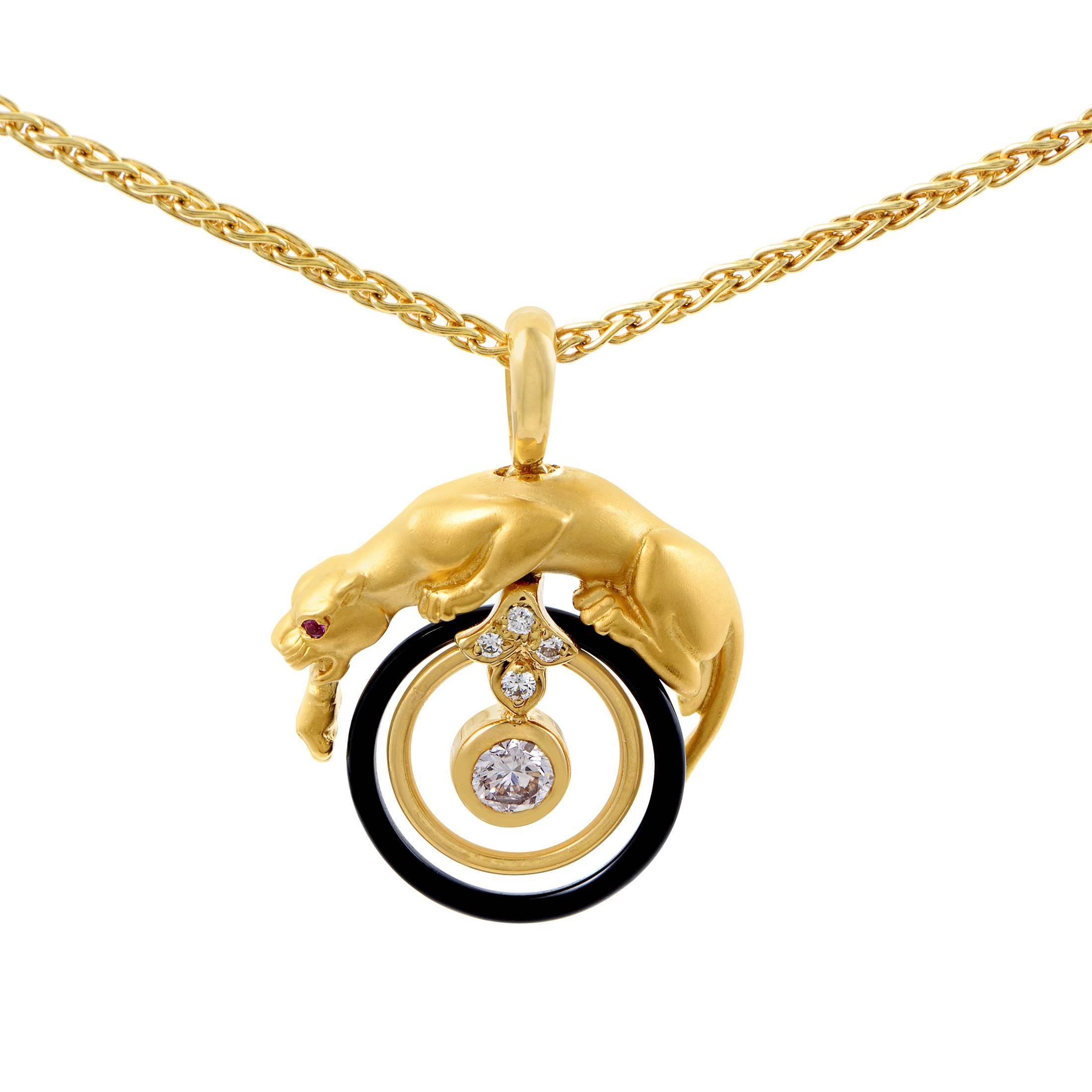 Carrera y Carrera Yellow Gold Diamond and Gemstone Panther Pendant Necklace